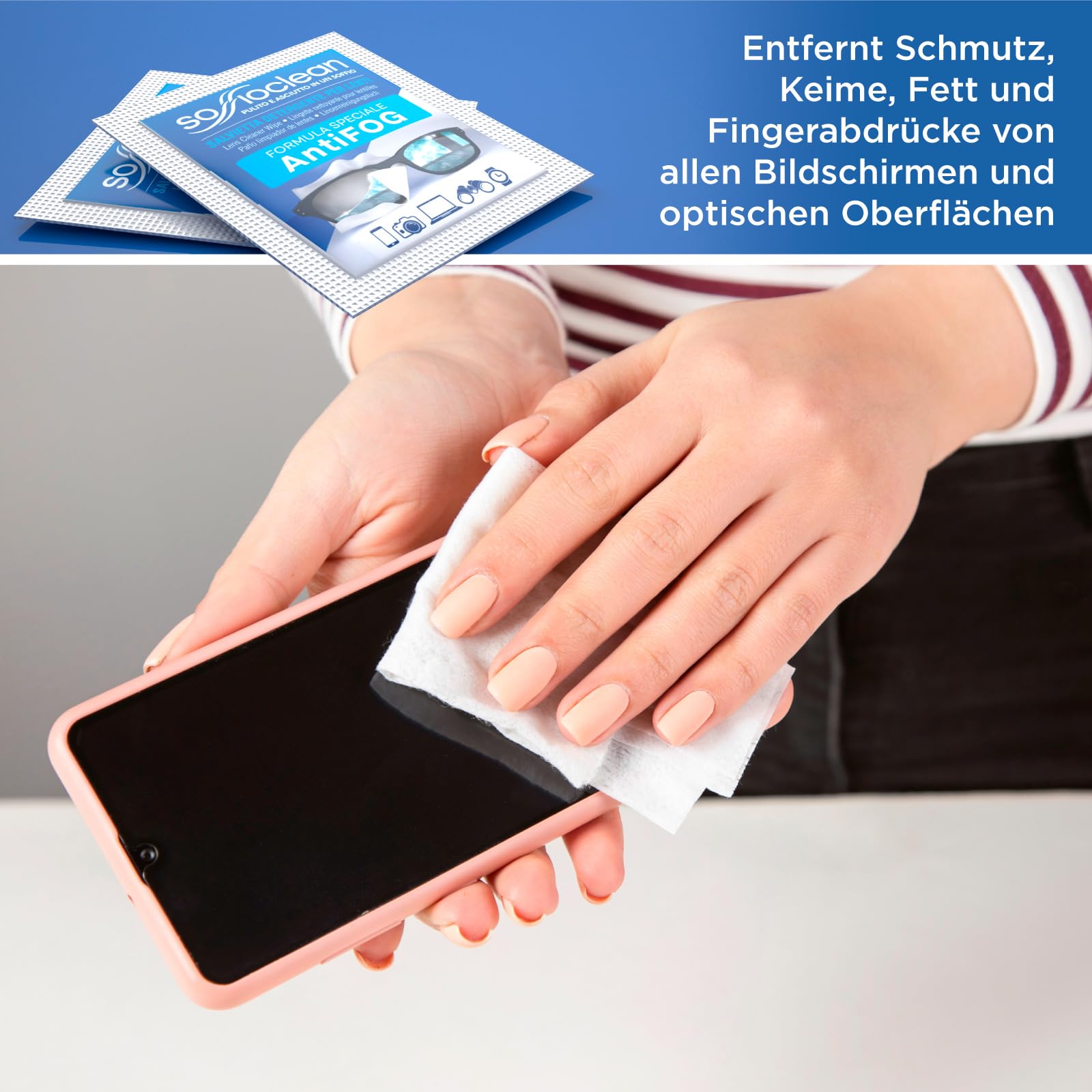 400 Brillen-reinigungstucher Soffioclean Brillenputztücher und Reinigung von Displays Bildschirmen - Antibeschlag und Entfernen Schmutz und Fett - Empfindlich und Wegwerfbar