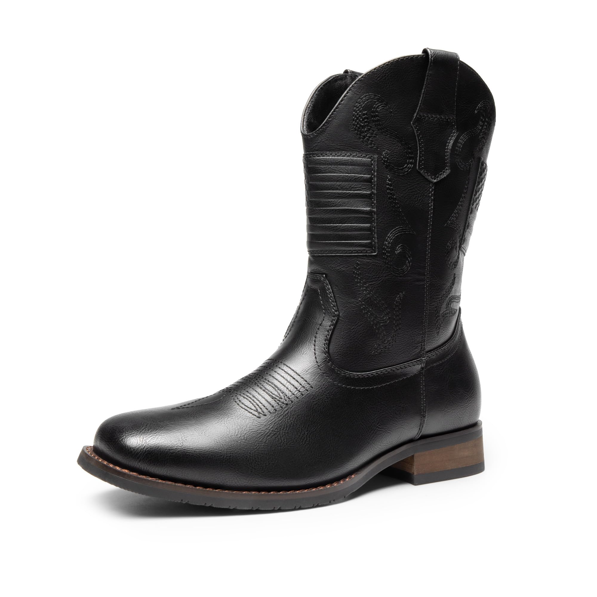 Bruno Marc Men's Cowboy Boots Western Fashion Round Toe Slip on Chunky Heel Waterproof Classic Mid Calf Boots