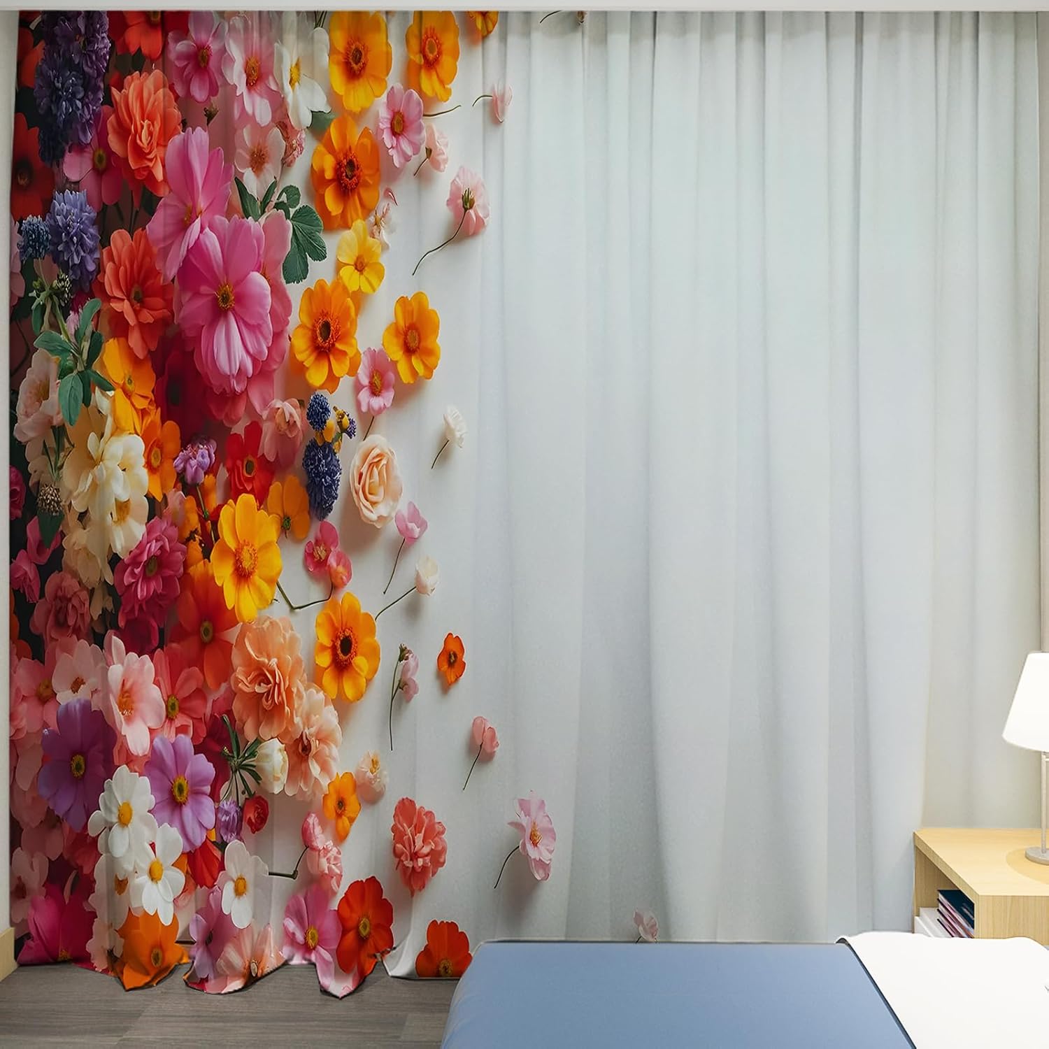 両開きカーテン カーテン 風景カーテン 遮光 断熱 防寒 UVカット インテリア 室内飾り 漫画風 花 バラ 向日葵 自然景色 おし