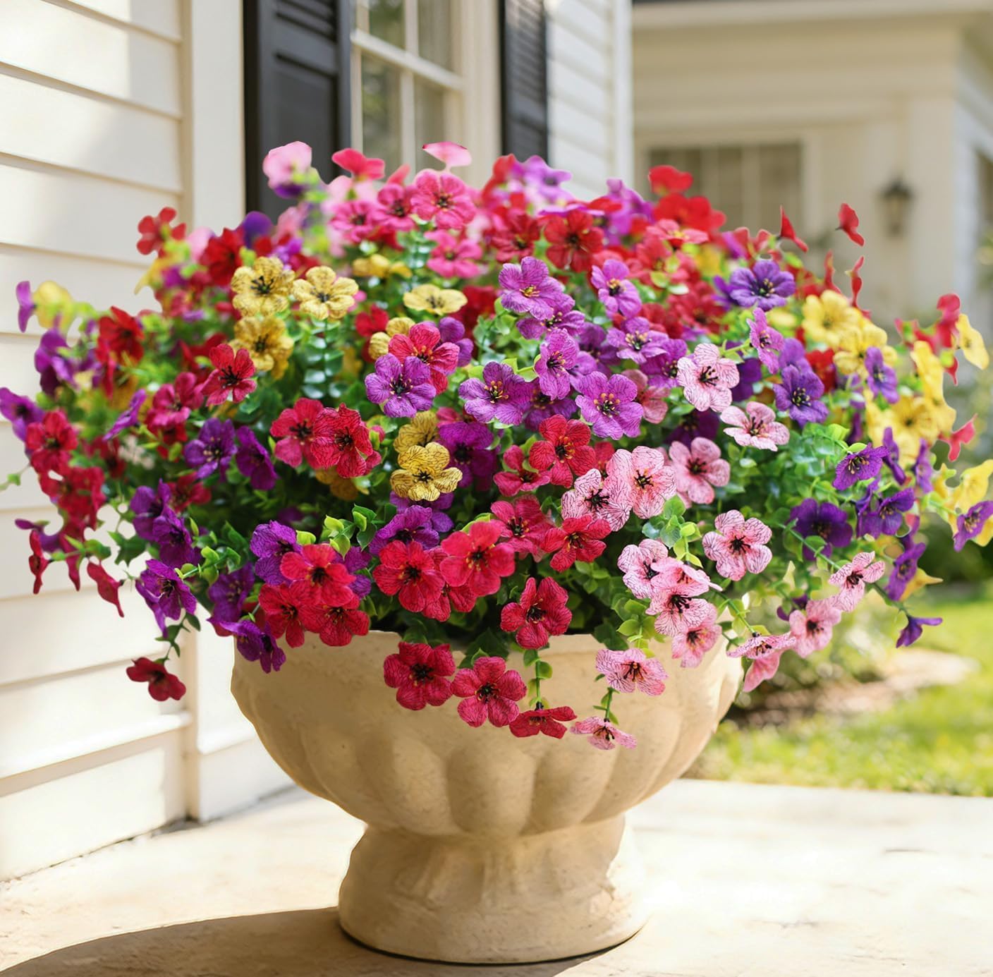Artificial Flowers for Outdoors, Fake Faux Plants Outside Realistic Spring Summer Decor, UV Resistant Silk Flowers for Home Porch Garden (12, Mix 6color)