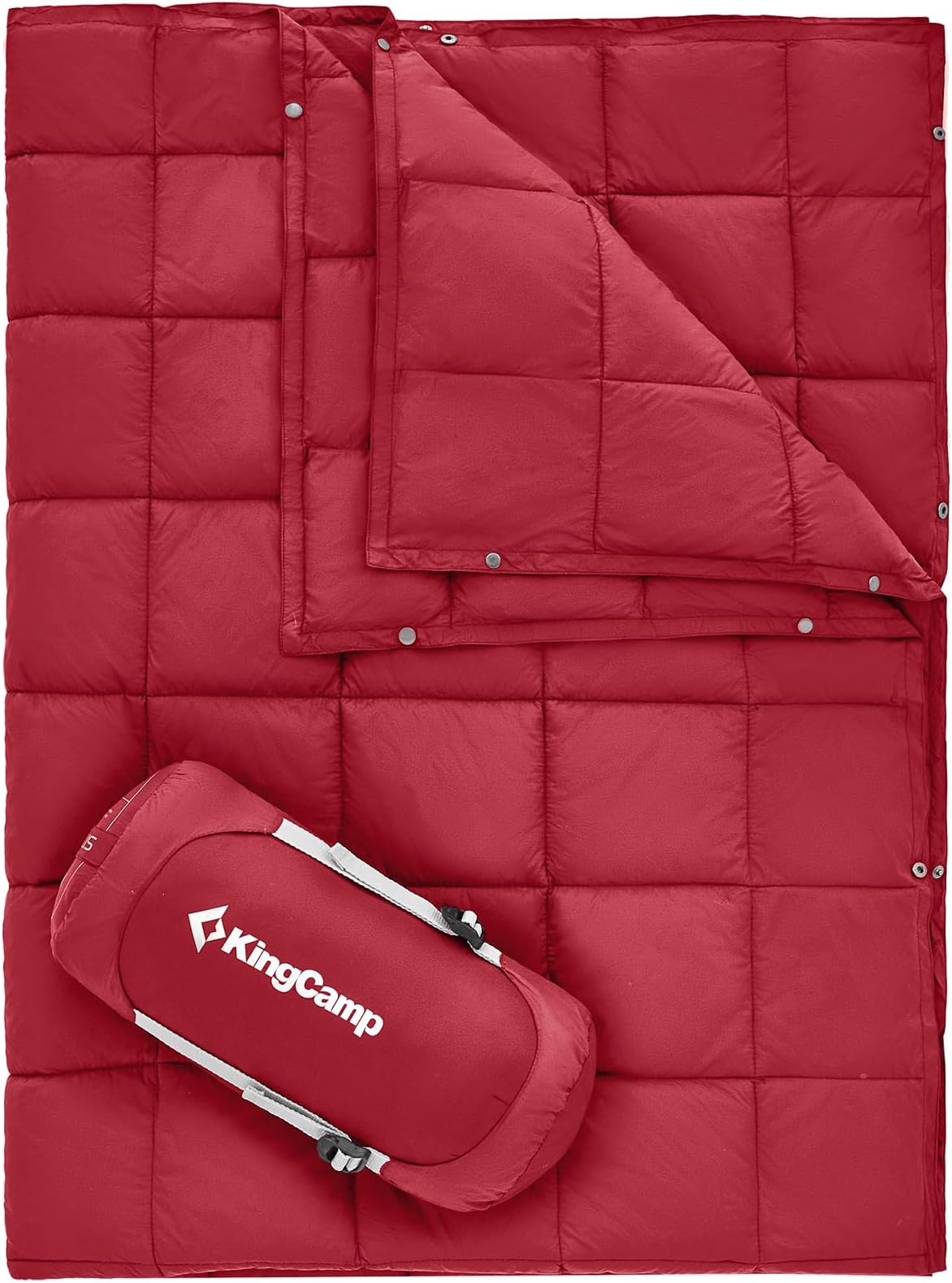 KingCamp Ultralight Camping Blanket, Packable Down Alternative Puffy Wearable Blankets Weatherproof Warm Package Quilt with Snap Buttons for Outdoor Hiking Travel Picnic Stadium (80"L x 60"W, CRIMSON)