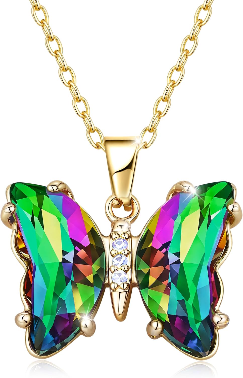 18K Gold Plated Necklace Butterfly Crystal Necklace and Bracelet for Women, Butterfly Jewelry for Women's Gifts Gold Pendant Necklaces Aesthetic Valentines Day Gifts for Her