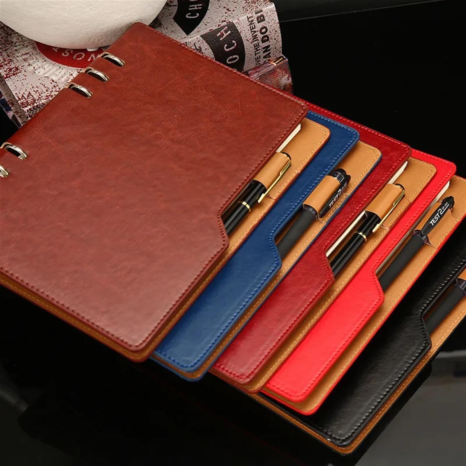 Notizblock 2Set Notebook for Büro & Business Planer Student Tagebuch PU Leder Abdeckung Lose-Blatt Binder 100 Blatt A5 schreiben Papier Memo Notizblock(Red)