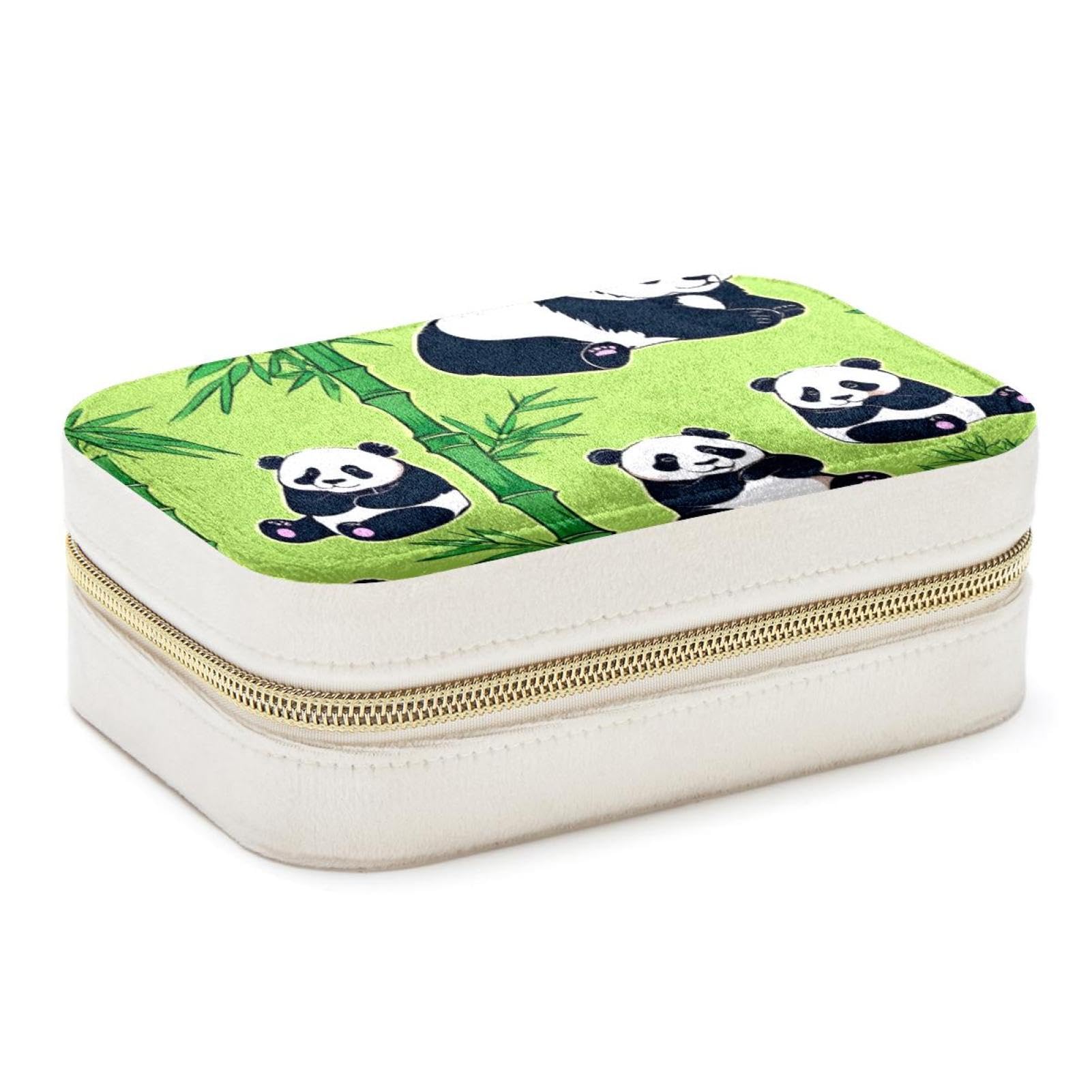 Boîte à bijoux spacieuse double couche, grand étui de rangement imprimé panda