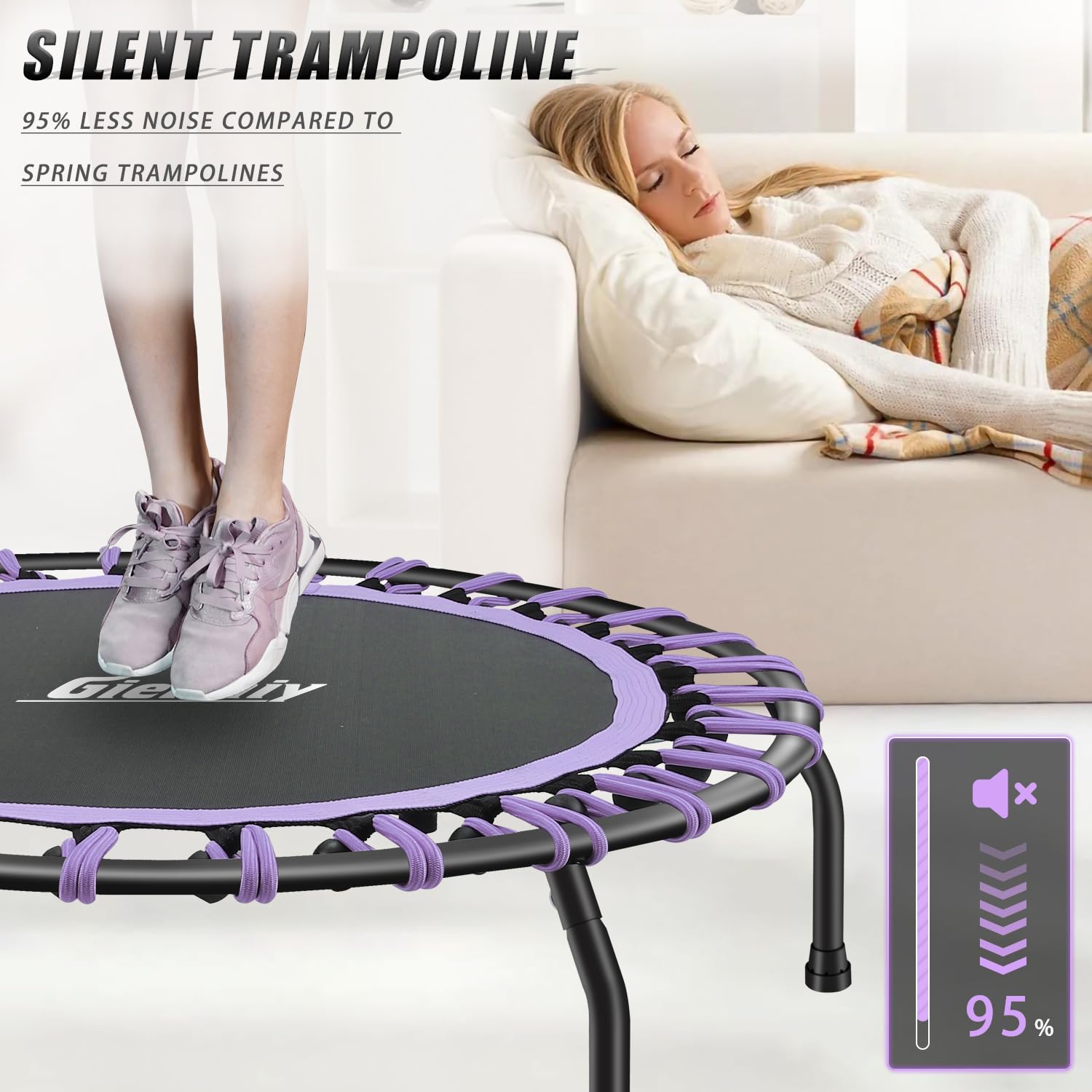 Trampoline de Fitness Ø env. 101cm,Petit rebondisseur Fitness Silencieux pour Le Fitness en intérieur, système de Conception de Corde élastique,Poids de l'utilisateur jusqu'à 150kg