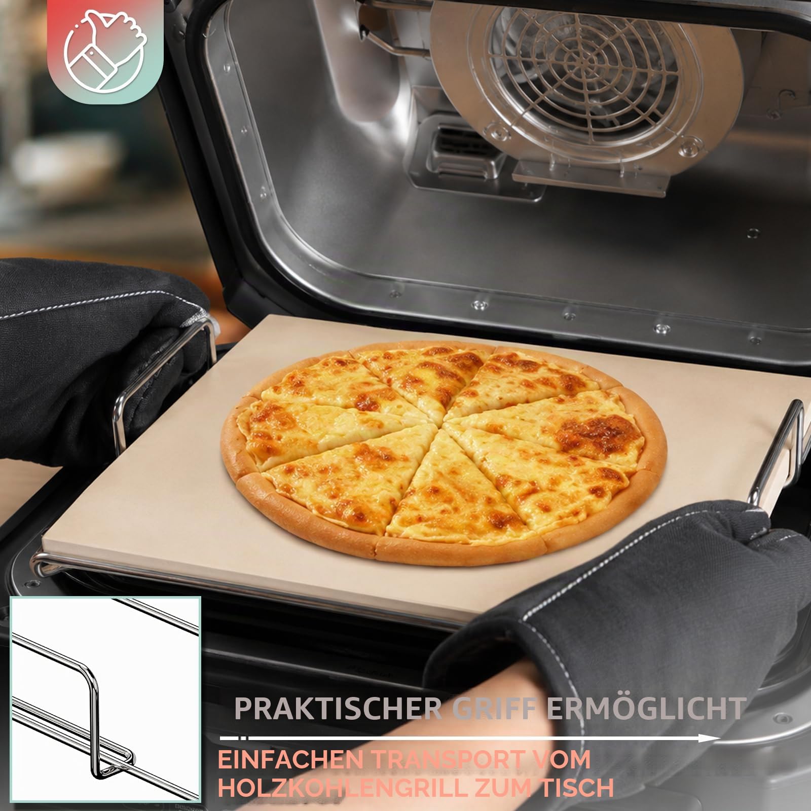 OG900 Pizzastein mit Gestell für Ninja Woodfire OG800/OG900 Series XL Grillzubehör, Rechteck Backstein für Ninja OG850 OG951 OG952 Pro Connect XL Grills