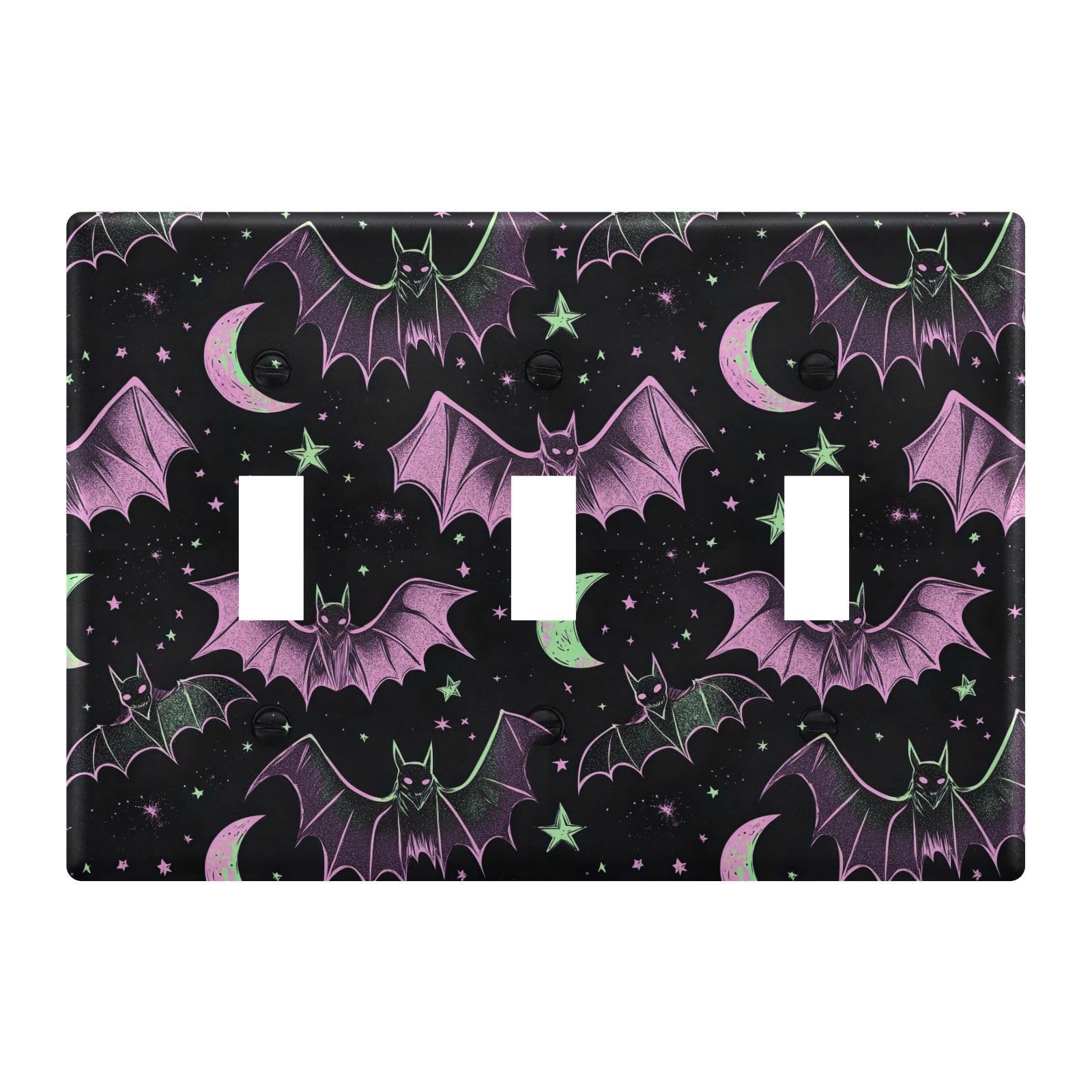 Light Switch Cover Halloween Purple Bat Stars Wall Plates for Electrical Outlets 3 Gang 202b7031