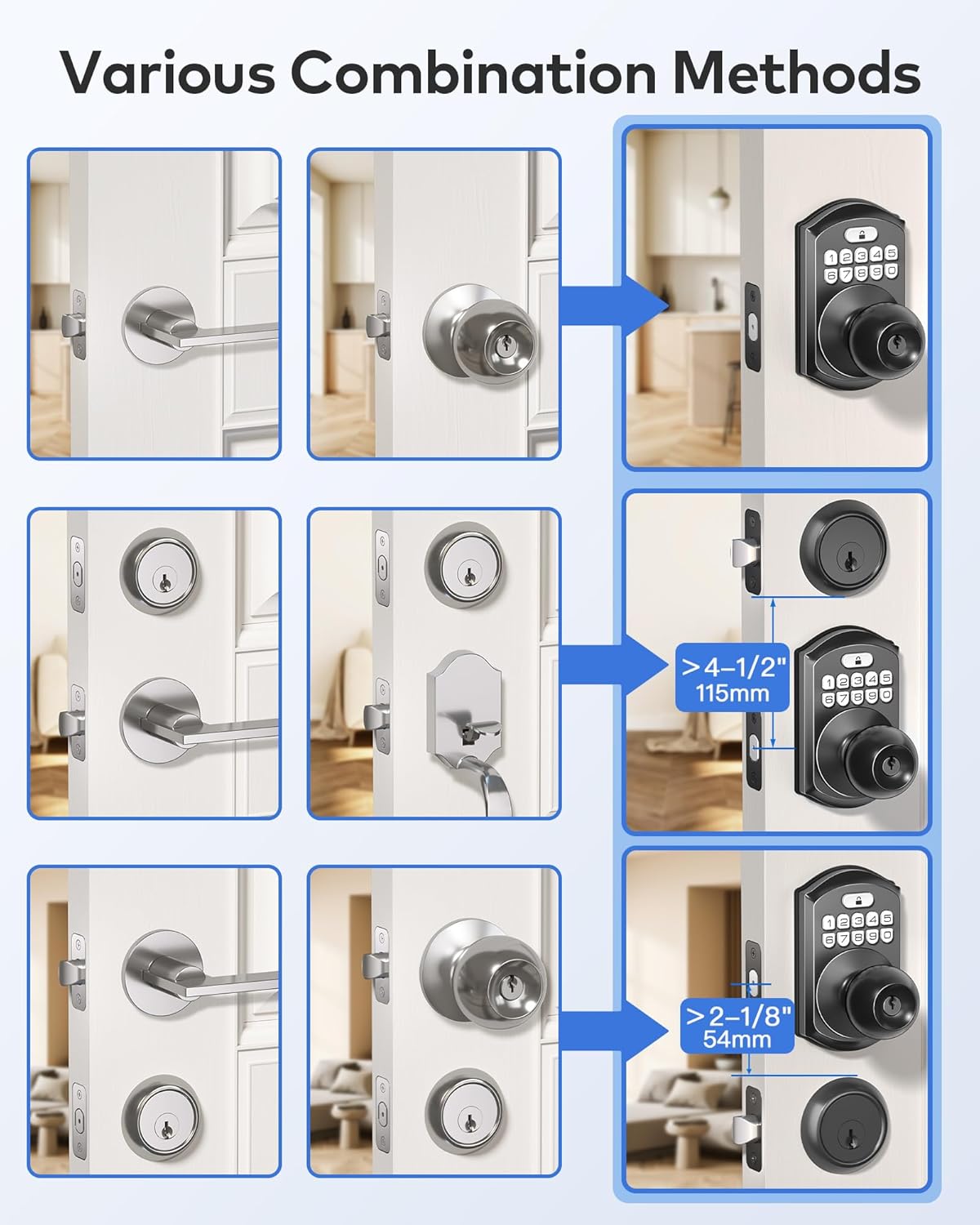 TEEHO TE018 Smart Door Knob with Keypad, App Control, Keyless Entry Digtal Door Lock with Handle, Remote Share One-Time Code, Auto Lock, Easy Installation for Front Door, Bedroom, Rental, Matte Black 10