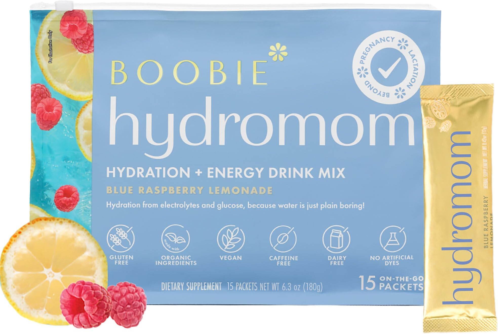Boobie Hydromom Electrolyte Mix Hydration Boost - Blue Rasp Lemonade 15 Ct