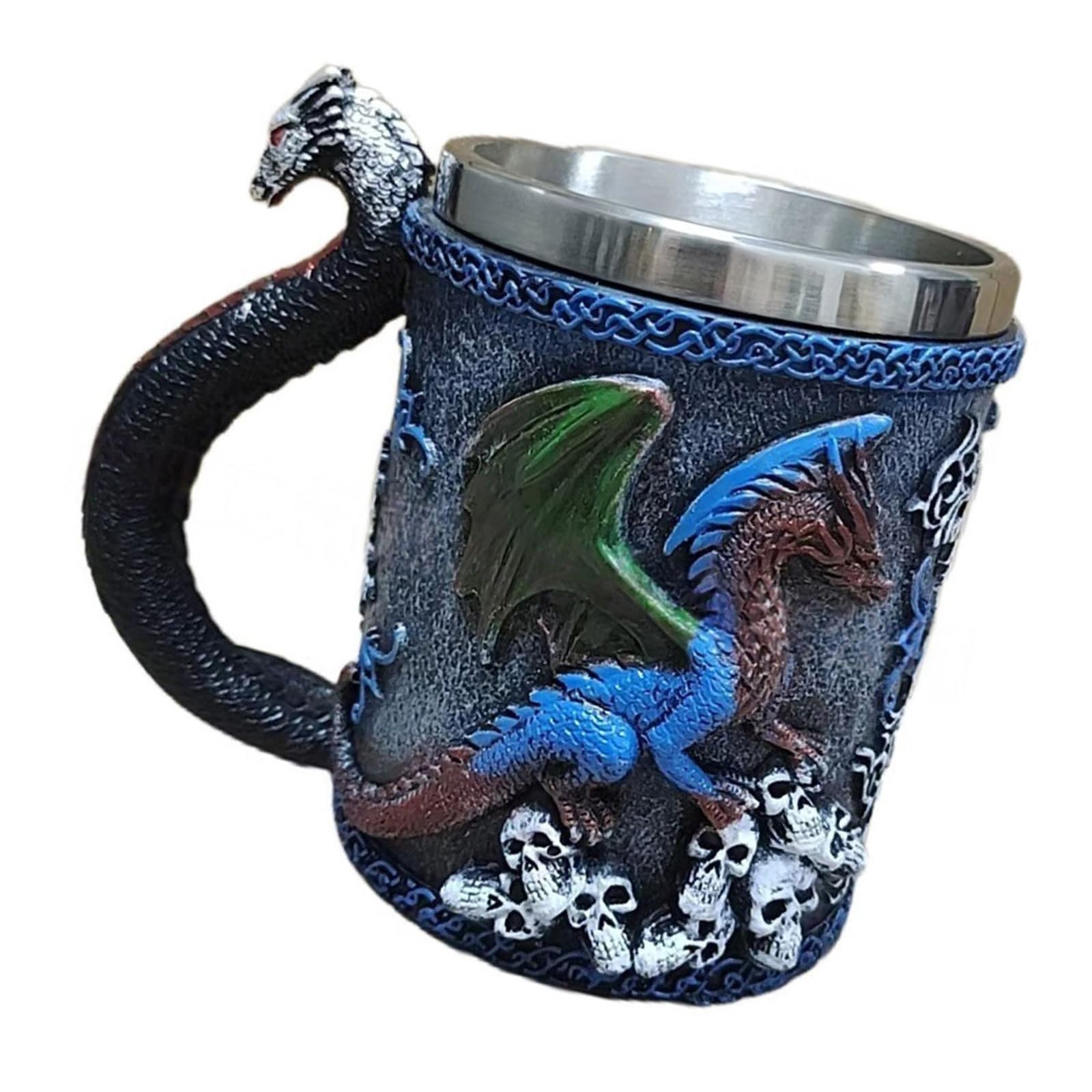 MALSSE Decorative Stainless Steel Cup with Dragon Statue Insulated Mug for Hot Drink Gothics Drinkware for Beverages Dragon Insulated Beverage Mug