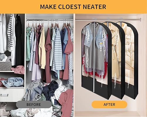 Miniatura 3 de Bolsas de ropa de 50 pulgadas para colgar ropa con refuerzos de 4 pulgadas, protectores de ropa transparentes para colgar ropa, funda de traje para