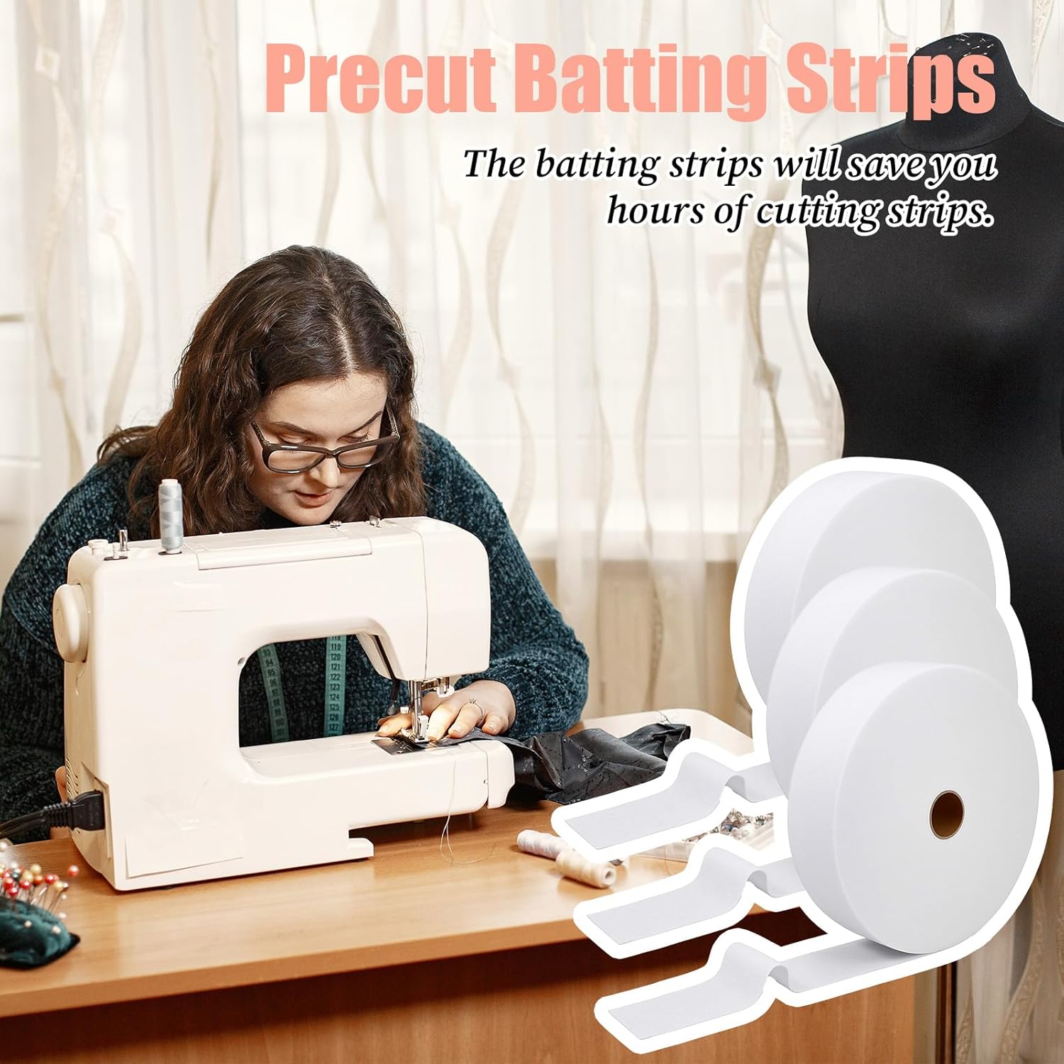 Ptwola 3 Rolls Jelly Batting Strips Roll 2 1/4 Inch Total 150 Yards Polyester Blend Fabric Tube Flexible Quilt Batting Maker Tool for Throw Braided Rugs Upholstery Sewing Projects