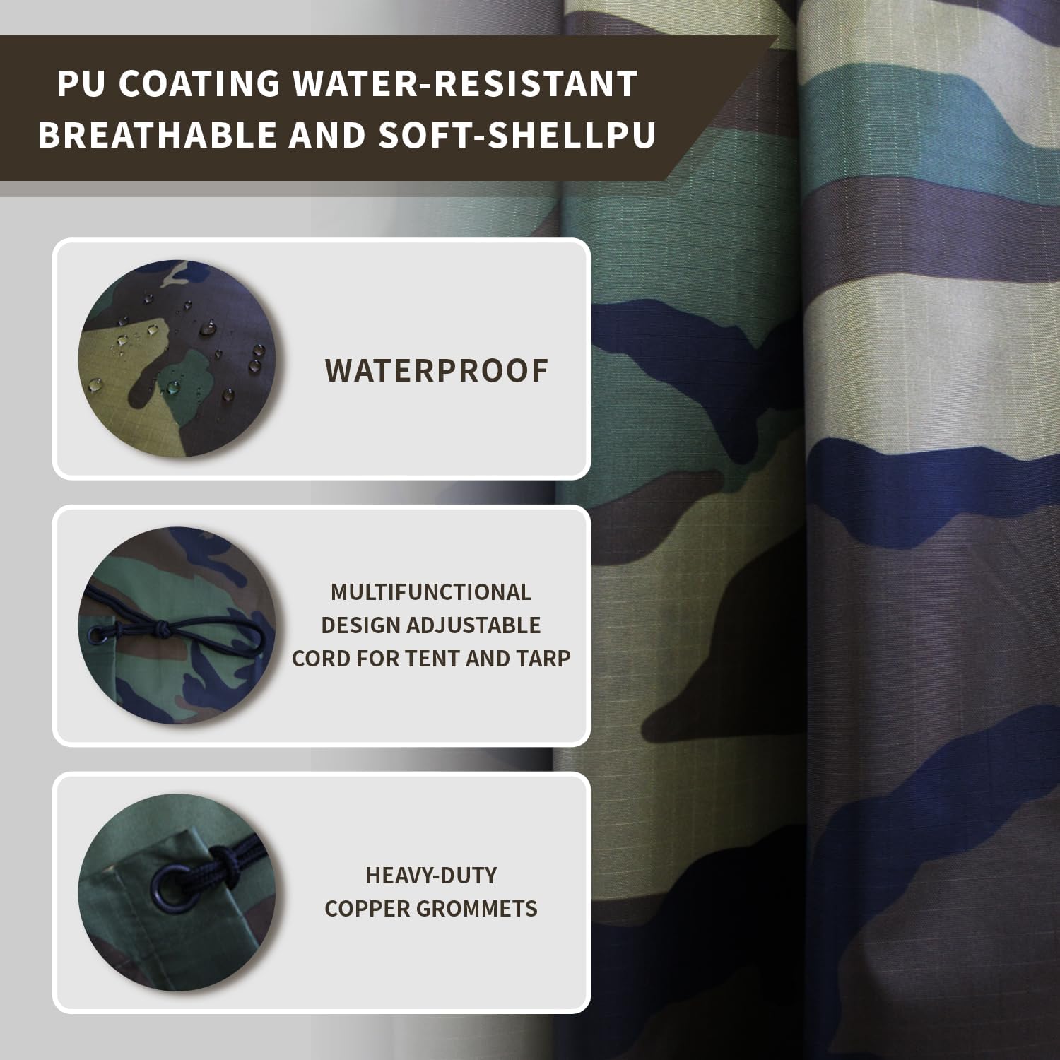 WINWAY Military Style Poncho Multi Use Rip-Stop Camouflage Raincoat - Image 2