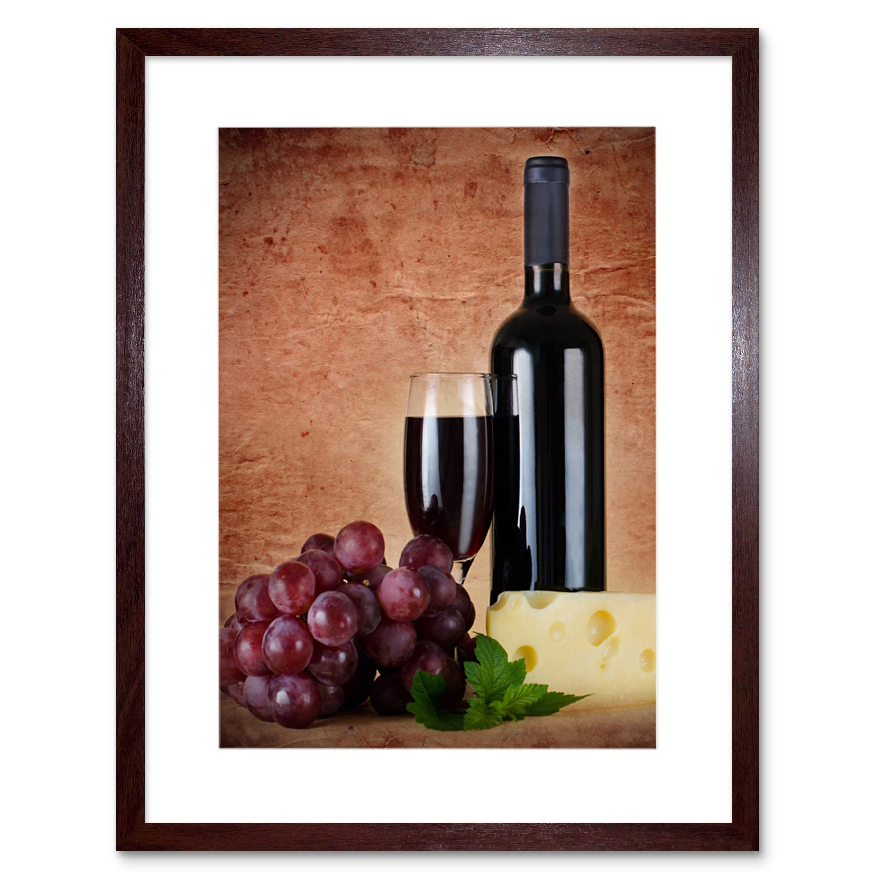 Wee Blue Coo Red Wine Glass Cheese Grapes Kitchen Picture Framed Wall Art Print
