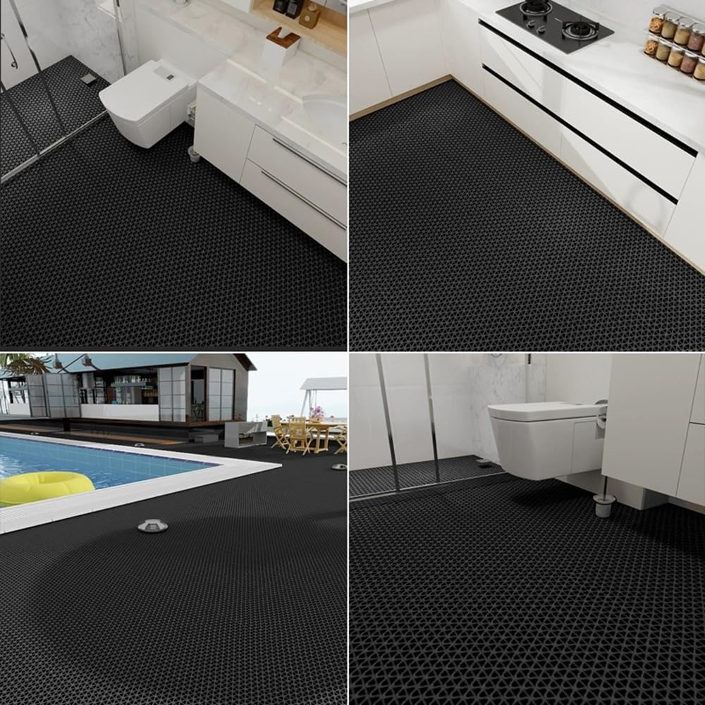 PVC Drainage Floor Mat Non-Slip Commercial Wet Area Mat for Outdoor and Indoor Restaurant Kitchen Bar Swimming Pool Splash Matting Water Drain Flooring Mat (Black, 4FTX10FT) — Amazon image 3