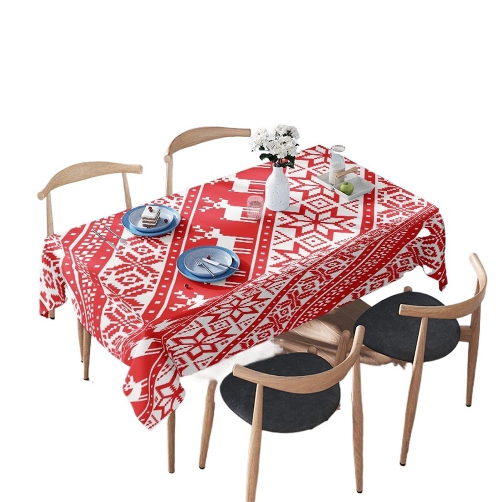 LYXYGMV Festive Tablecloth Red White Reindeer Pattern Holiday Table Cover Winter Decor Dining Runner Xmas Party Tablewar for Dining Room(140X200CM)