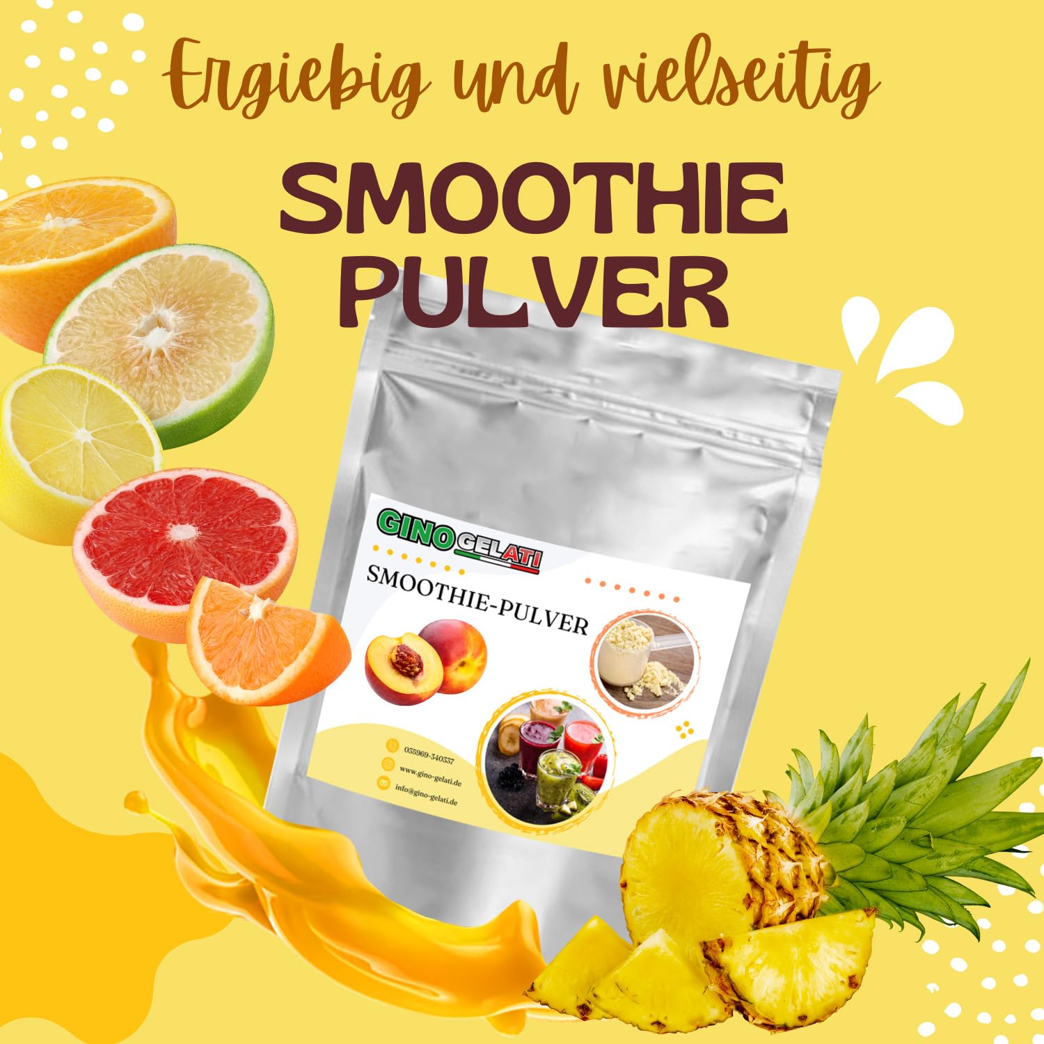 Gino Gelati Kaugummi Smoothie Pulver verschiedene Varianten und Größen verfügbar, schnelle und einfache Zubereitung, Mischverhältnis 1 : 8, Made in Germany, Vegan (1 Kg, Rosa)
