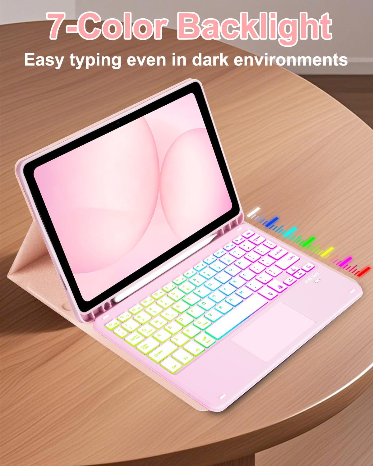 MePadKey Touchpad Keyboard Case for Samsung Galaxy Tab A11 Plus/A9 Plus 2025/2023 11 inch, 7-Color Backlight Type-C Charging Keyboard with Pencil Holder Cover Fit Tablet A11+/A9+ (Pink)