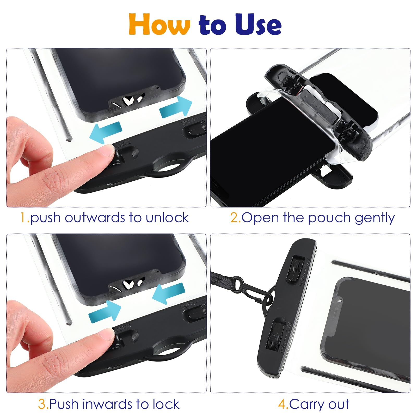 Flutesan Lot de 40 pochettes universelles transparentes étanches pour téléphone, multicolore