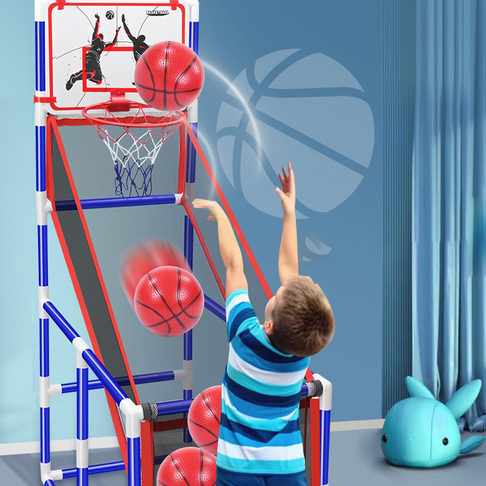 de Juego de Baloncesto, con 4 Pelotas y Bomba de Aire para Juegos de niños en Interiores y Exteriores