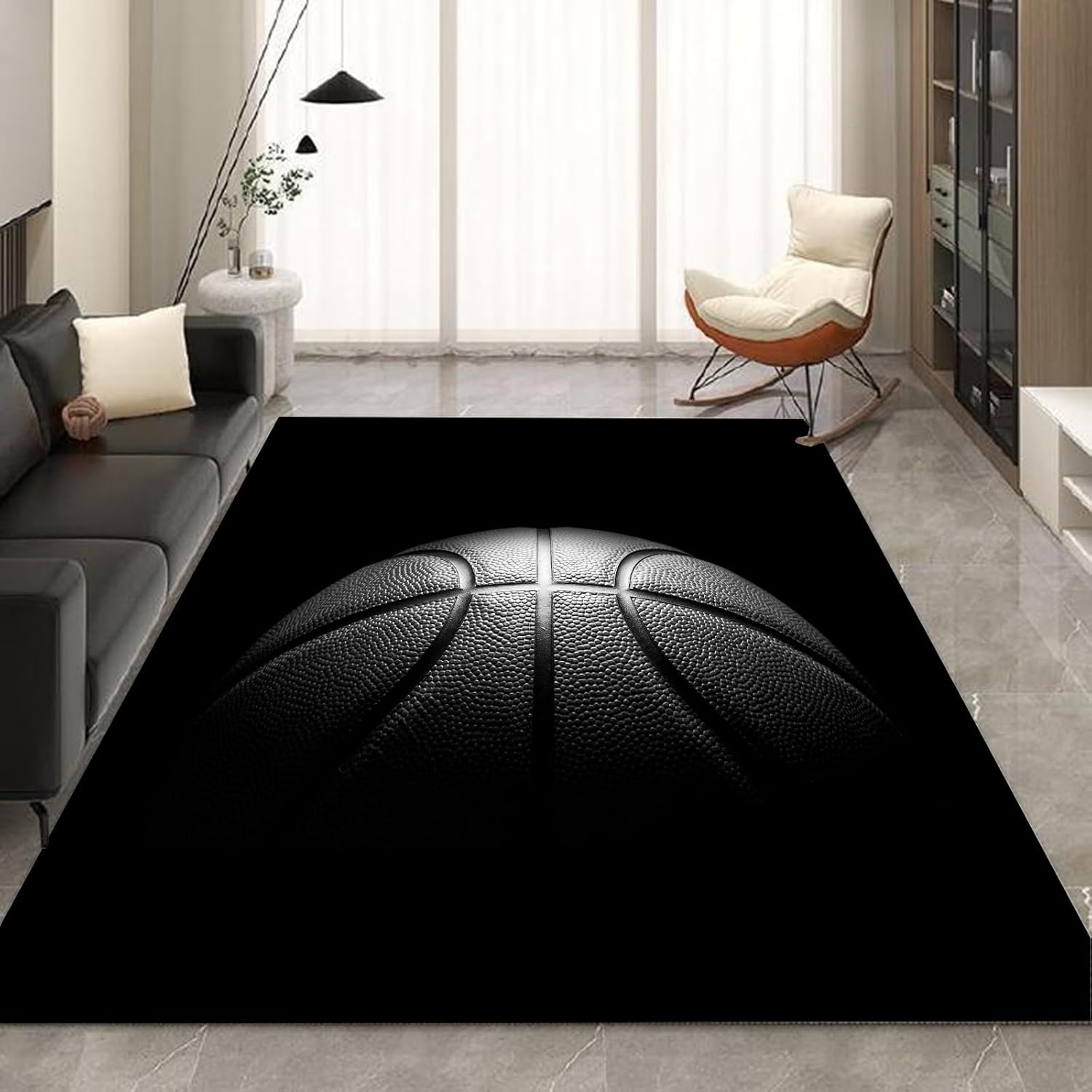 kxry 2 * 3 Feet Black Basketball Soft Area Rugs for Kids Girls Boys Basketball Sports Floor Carpet for Living Room Bedroom Dorms Nursery Rooms Home Decor Aesthetic