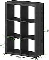 Vista 3 de Bookshelf with Storage Bin, 6-Cube Storage Organizer, Modern Wood Open Bookcase, Multifunctional Display Shelf for Living Room, Bedroom, Home