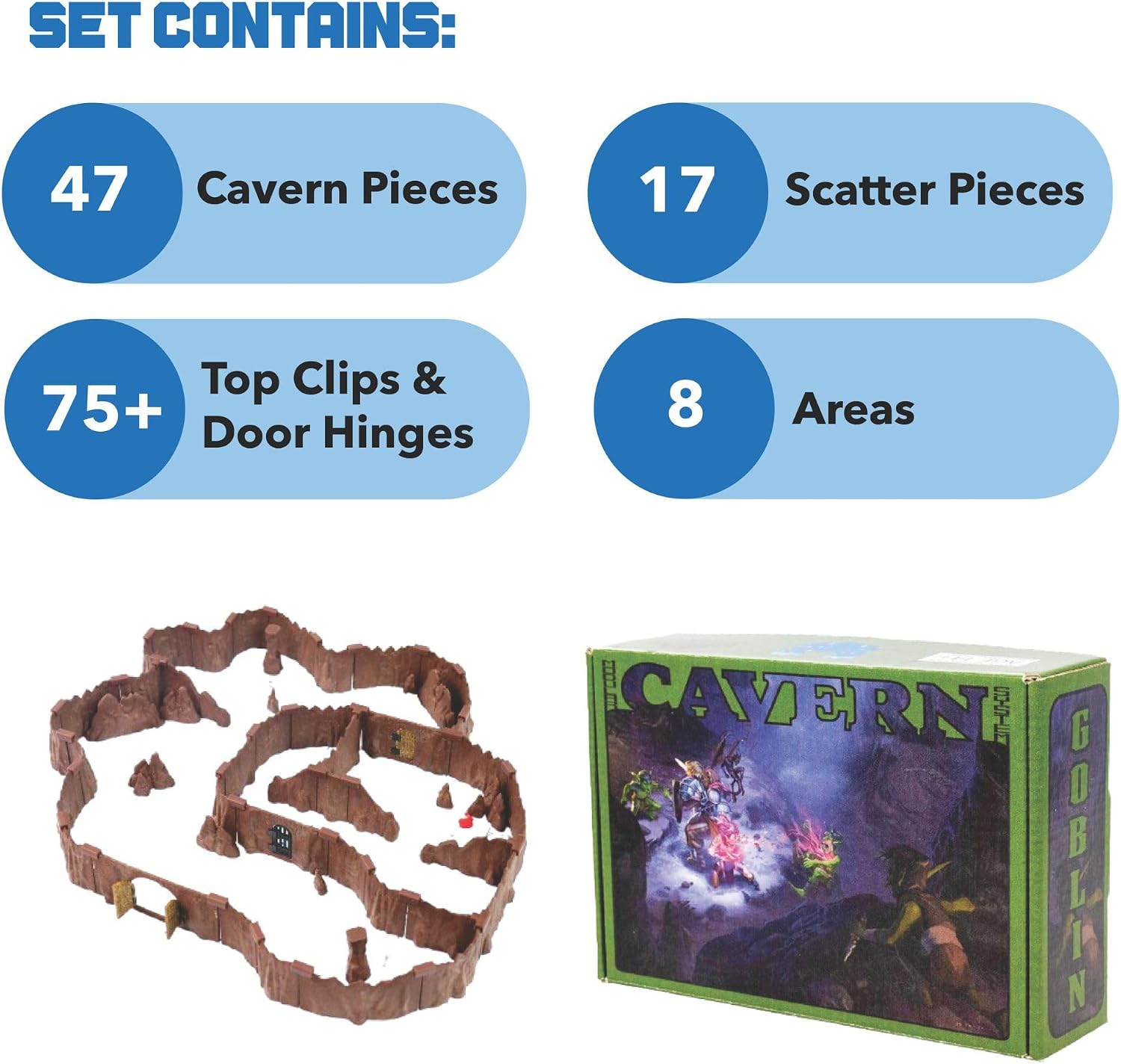 Dirt Cheap Dungeons Goblin Cavern Set - 143pc Modular Cave & Tunnel Kit - 5.5ft of Linear Walls for 1" Grid TTRPG - D&D, Pathfinder, Daggerheart