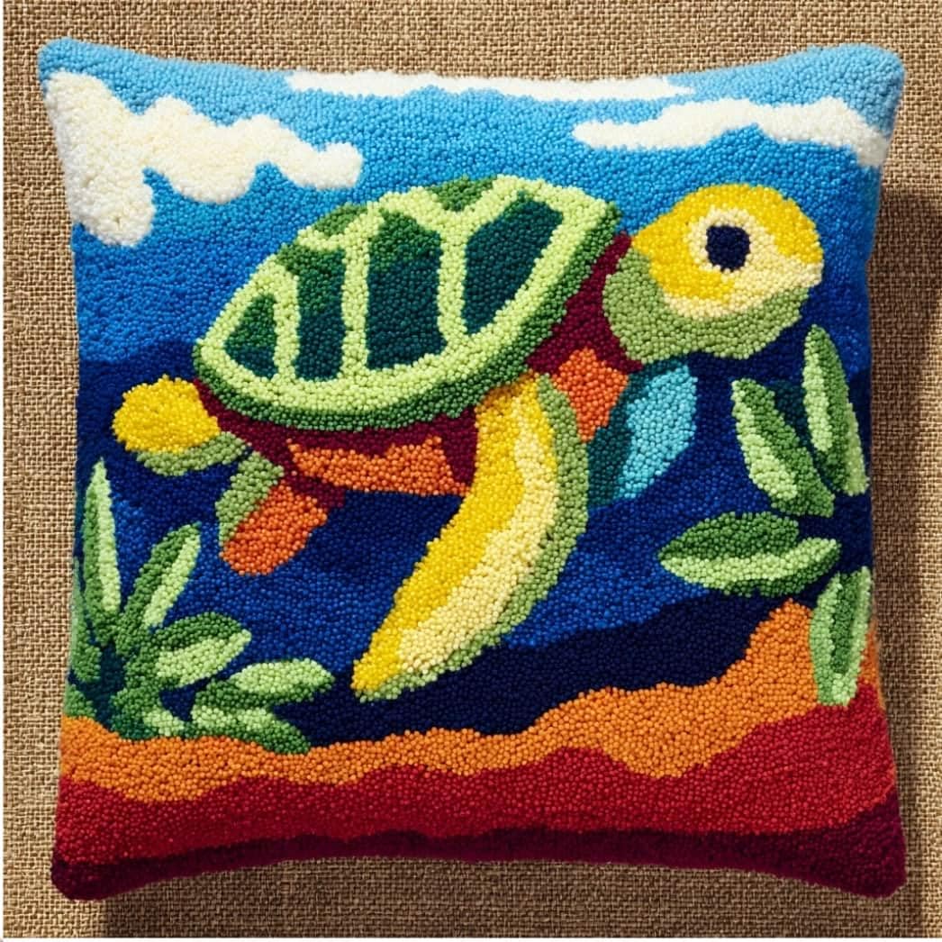 AxiangziK Latch Hook DIY Pillow Kit,Turtle Cushion Cover 43X43Cm