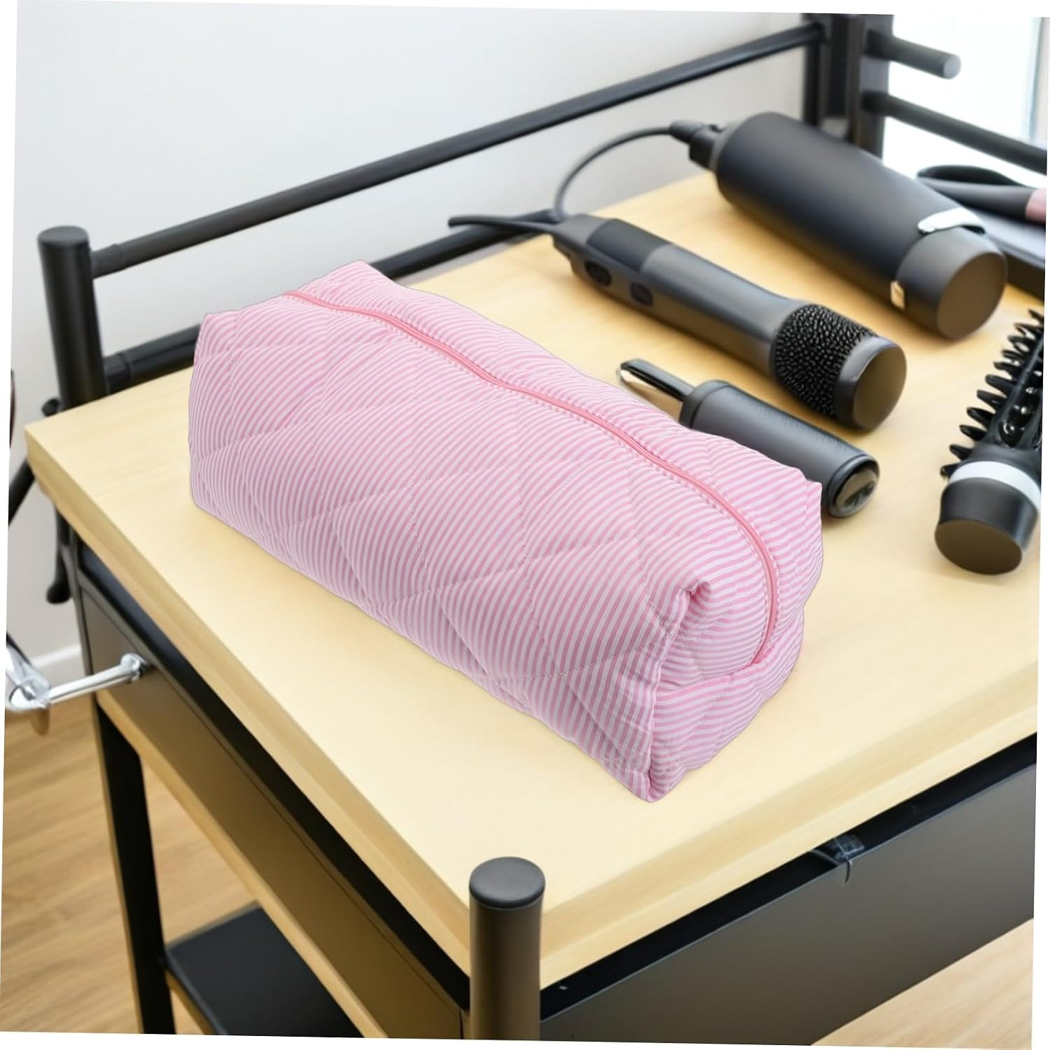KICHOUSE Large Capacity Hair Dryer Storage Bag with Multiple Pockets, Waterproof Hair Tool Organizer Case for Daily Home Use and Travel, Sturdy Cloth and Cotton Material with Structured