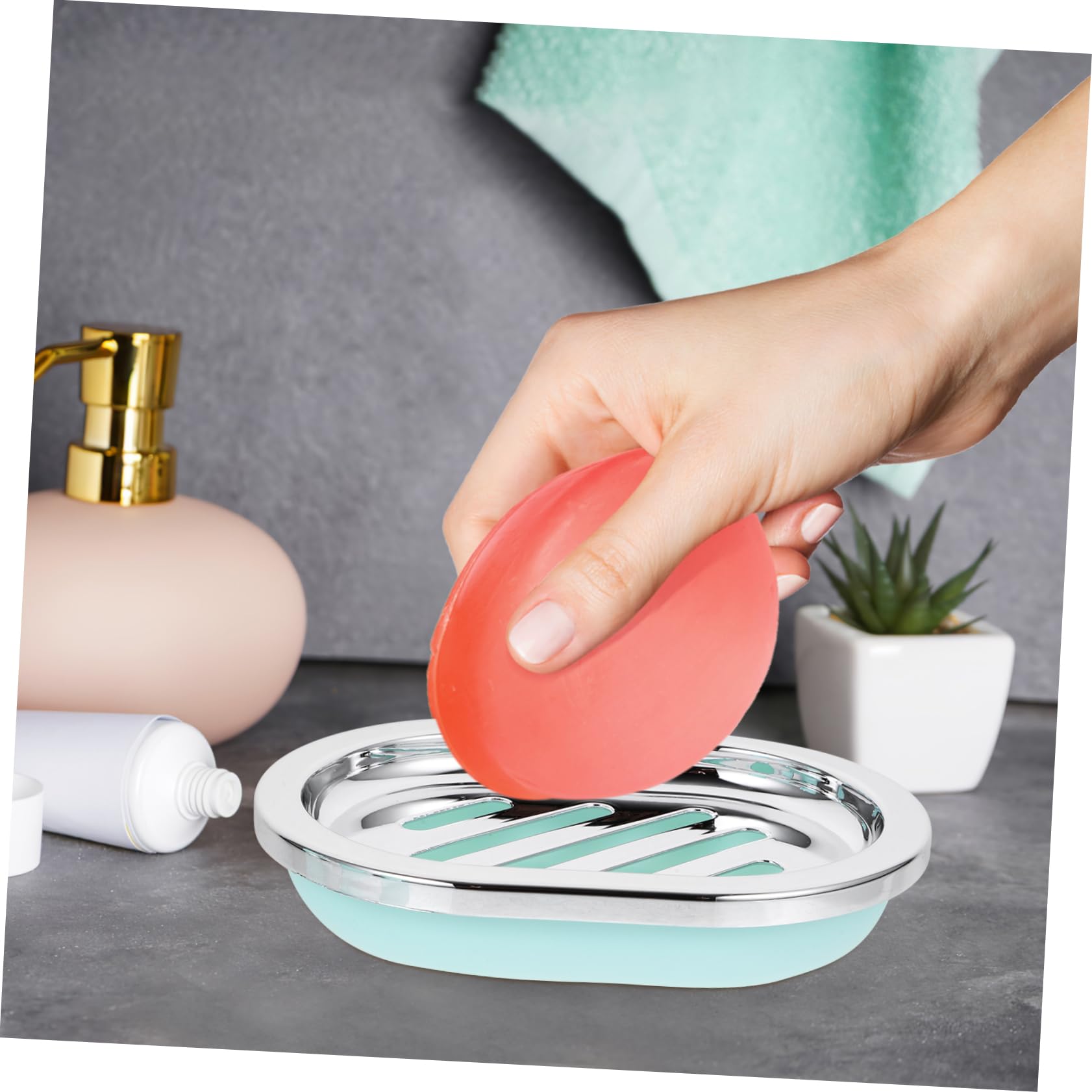 Ensemble D’Accessoires de Salle de Bain 6 Pièces en Plastique Bleu