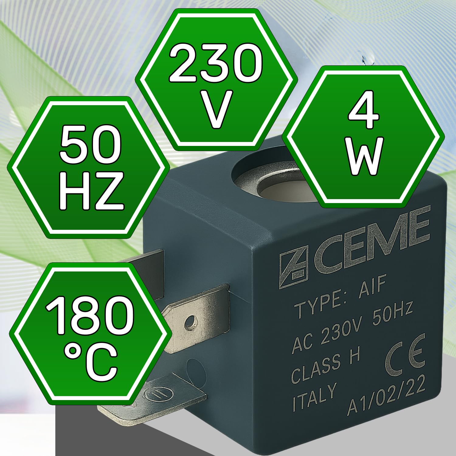 Bobina Tipo AIF per Elettrovalvola 230V 50Hz con Diametro del Foro Ø 10 mm e Dimensioni 29x22x27 mm - ONIX TECH