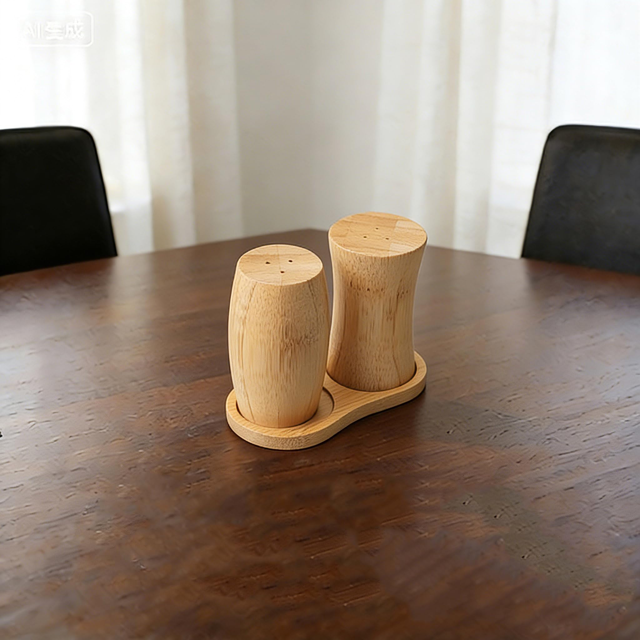 Juego de saleros y pimenteros, pequeños saleros de bambú con estante base para cocina, camping, barbacoa, granja, estilo rústico para decoración de mesa de comedor, diseño único, 1 onza, juego