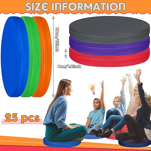 Miniatura 2 de Timgle 25 cojines de suelo para el aula de 15 pulgadas, asientos flexibles de espuma a granel, almohadas portátiles para asientos de aula con asas