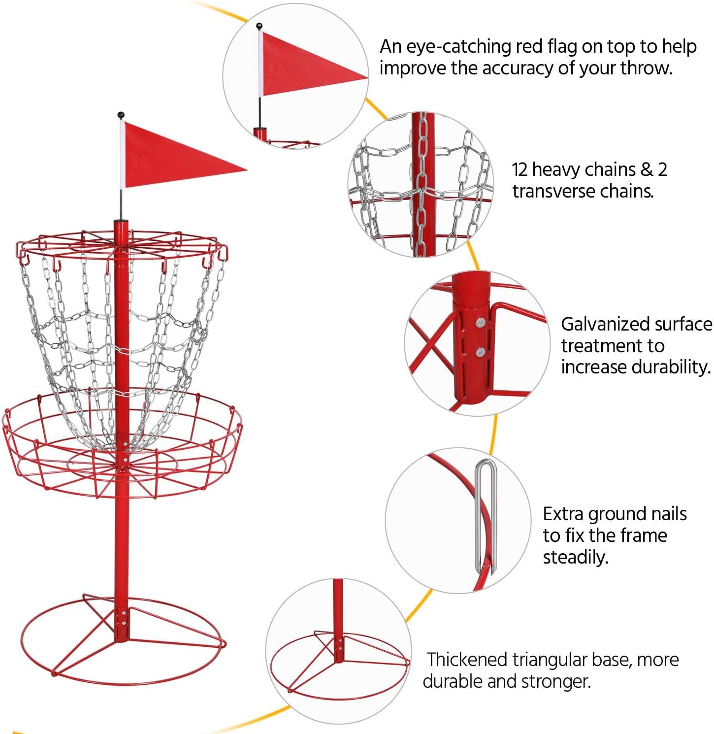 Topeakmart Disc Sports 12-Chain Disc Golf Basket Target Portable Golf Practice Set for Outdoor Indoor