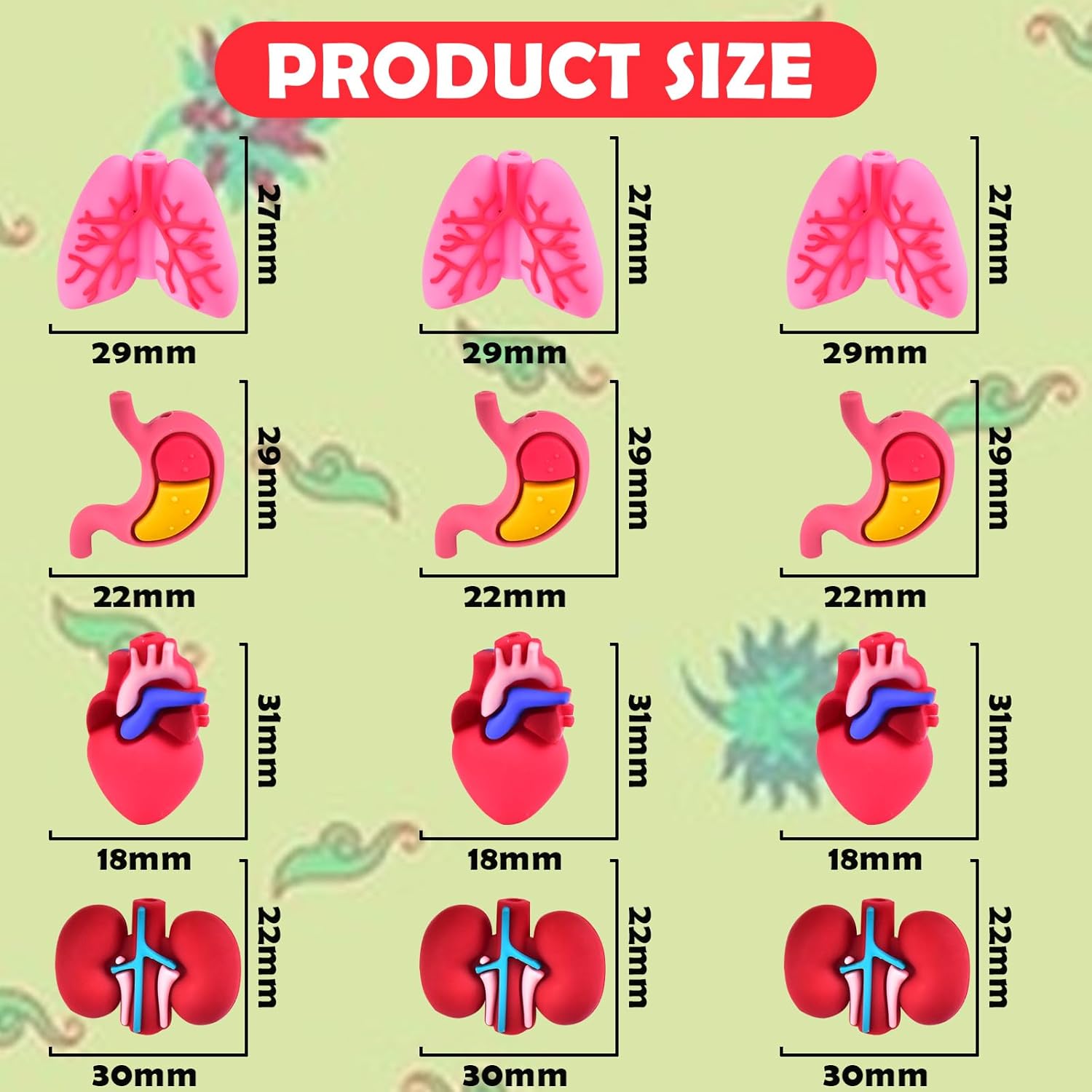 12 PCS 3D Organ Theme Silicone Focal Beads for Pens, Medical Silicone Beads Bulk for Keychain Bracelet Necklace Making, Handmade Crafts Supplies - Image 6