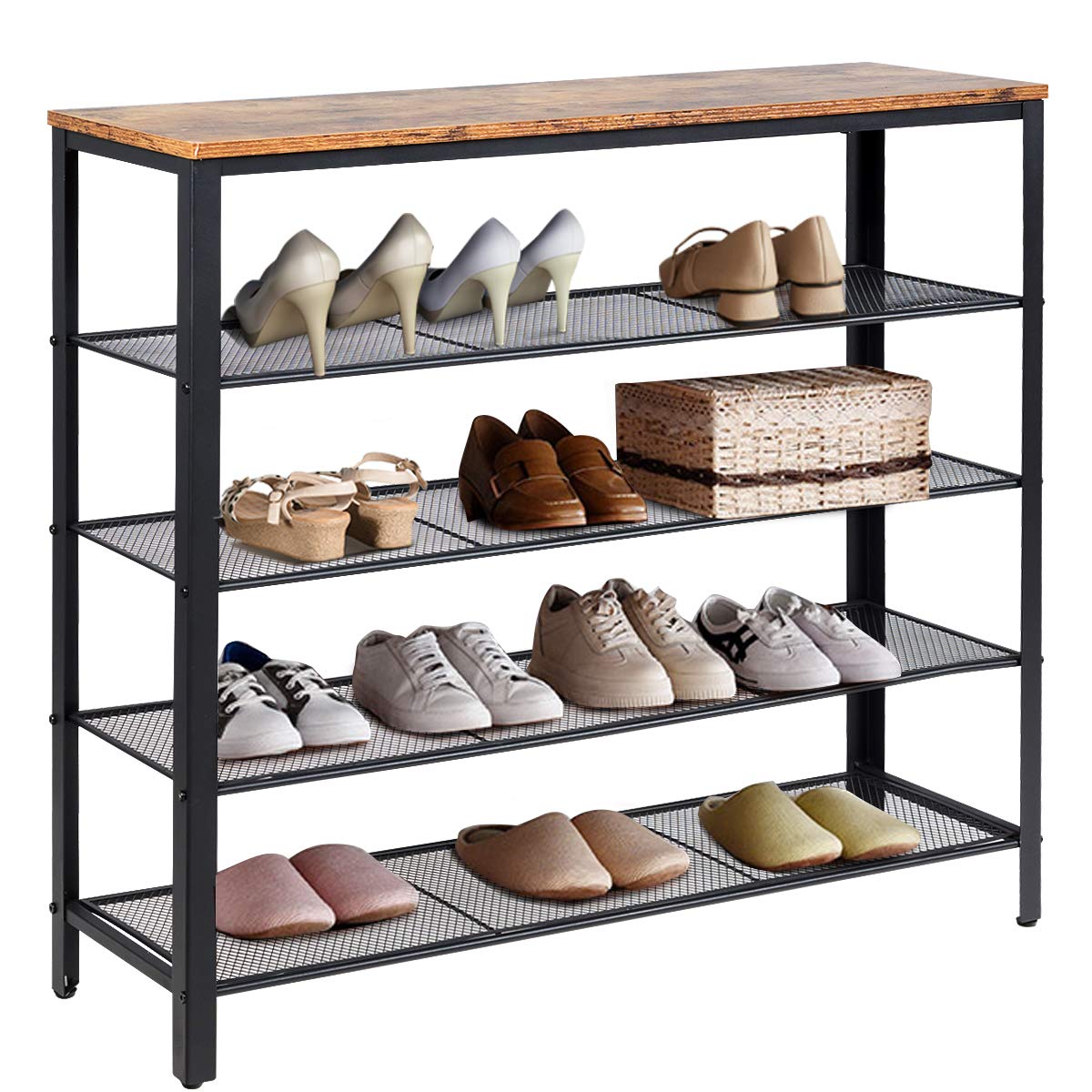 DORTALA Shoe Rack 5-Tier Shoe Storage Organizer W/4 Metal Mesh Shelves for 16-20 Pairs
