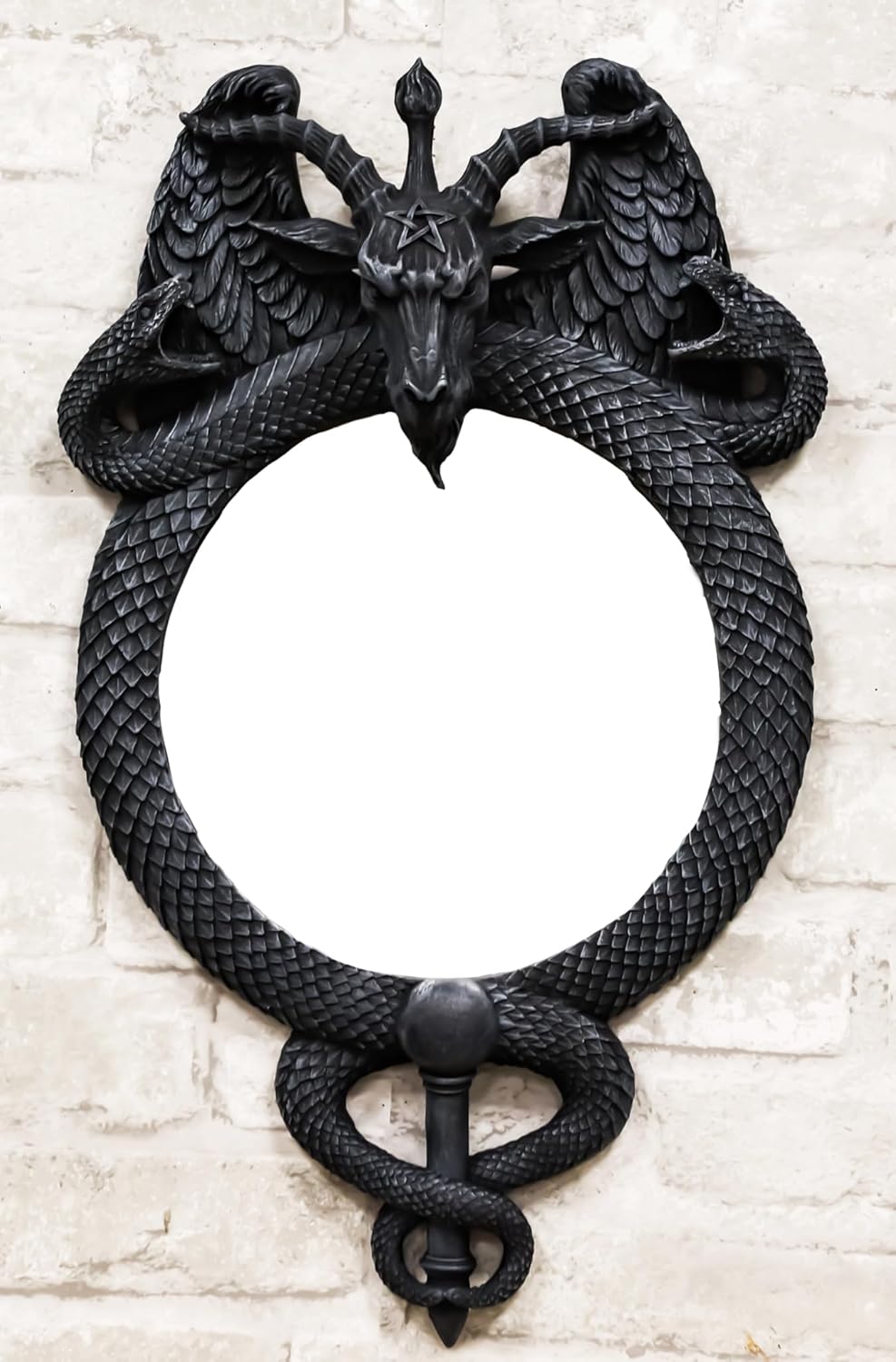 Ebros Gift Sabbatic Goat Idol Baphomet with Caduceus Serpent Snakes Wall Mirror Decor Plaque 18" High Occultic Illuminati The Horned God Goat of Mendes Figurine