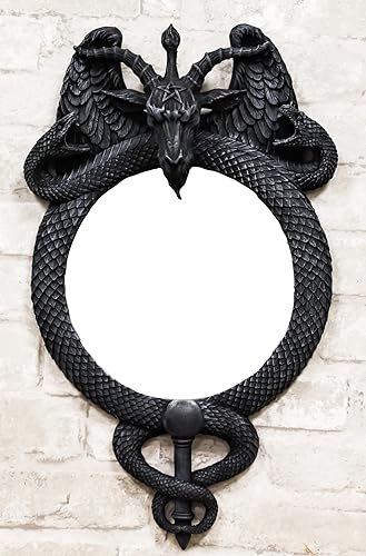Miniatura 4 de Ebros Gift Sabbatic Goat Idol Baphomet con caduceo, serpientes serpientes, espejo de pared, placa decorativa de 18 pulgadas de alto, Illuminati