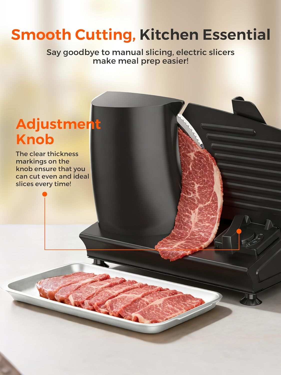 Electric Meat Slicer with Powerful 200W Pure Copper Motor, Adjustable 0–15mm Deli Food Cutter, 7.5" Stainless Steel Blade&Removable Parts, ETL Certified, Precision Kitchen Tool for Bread, Cheese, Meat