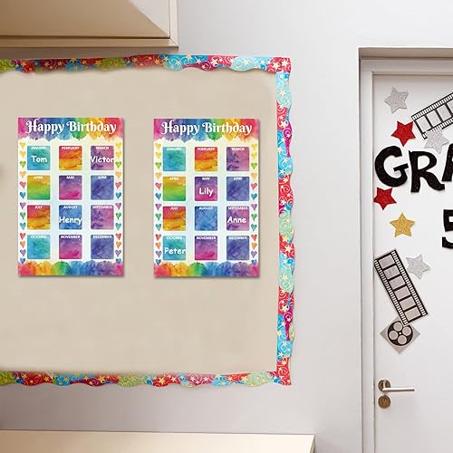 Miniatura 6 de Tabla de feliz cumpleaños para aula, 2 unidades, decoración de póster de cumpleaños de 17 x 12 pulgadas, recortes de calendario de cumpleaños de