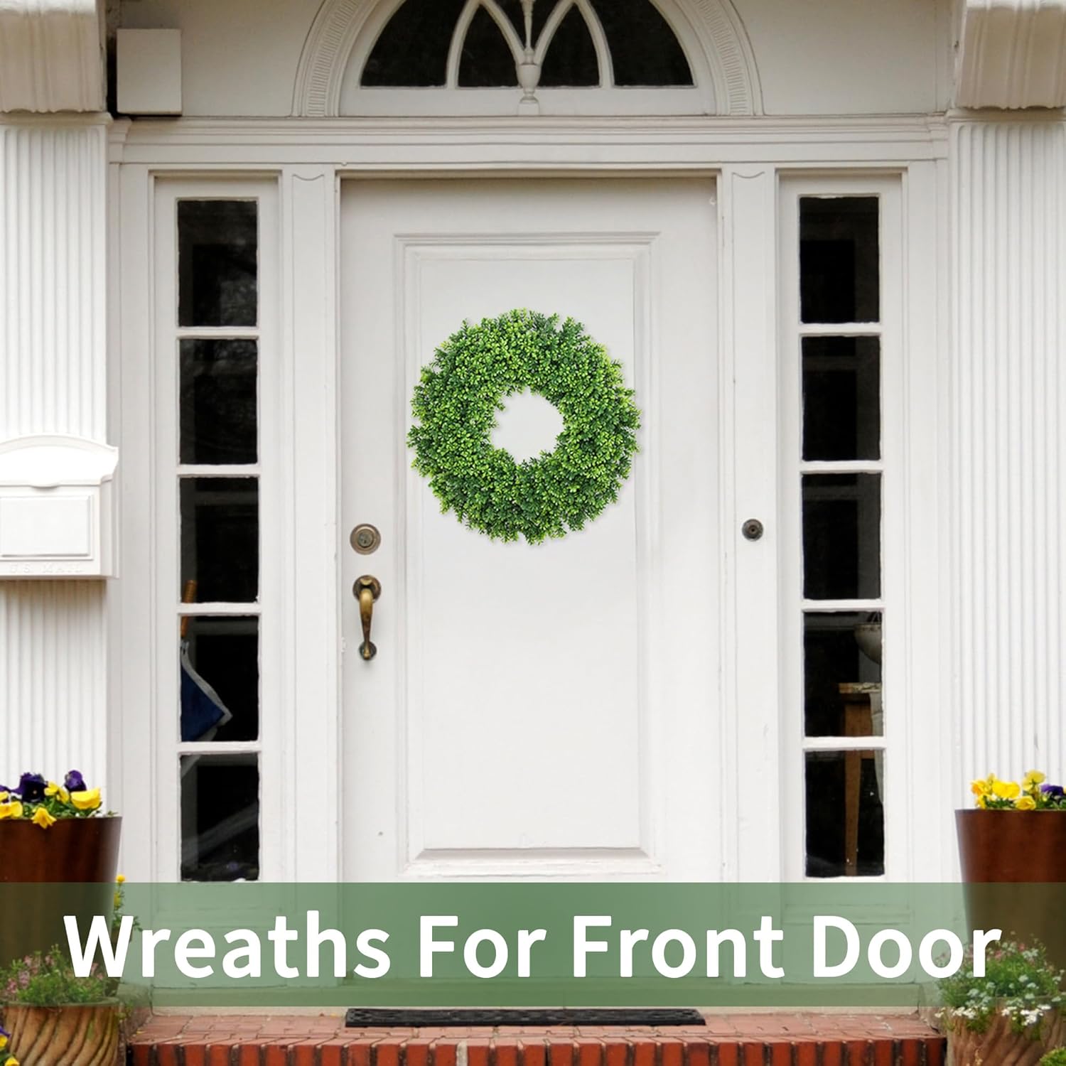 24 Inch Boxwood Wreath for Front Door, Spring/Summer All Season Door Wreath, Farmhouse Style, Outdoor Indoor Decor (Green, 24)