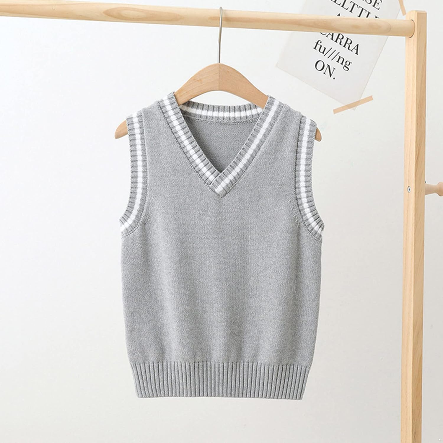 Kids Boys Girls V Neck Knitted Uniform Sweater Vest Knitwear Sleeveless Pullover Crochet Waistcoat Tank Top