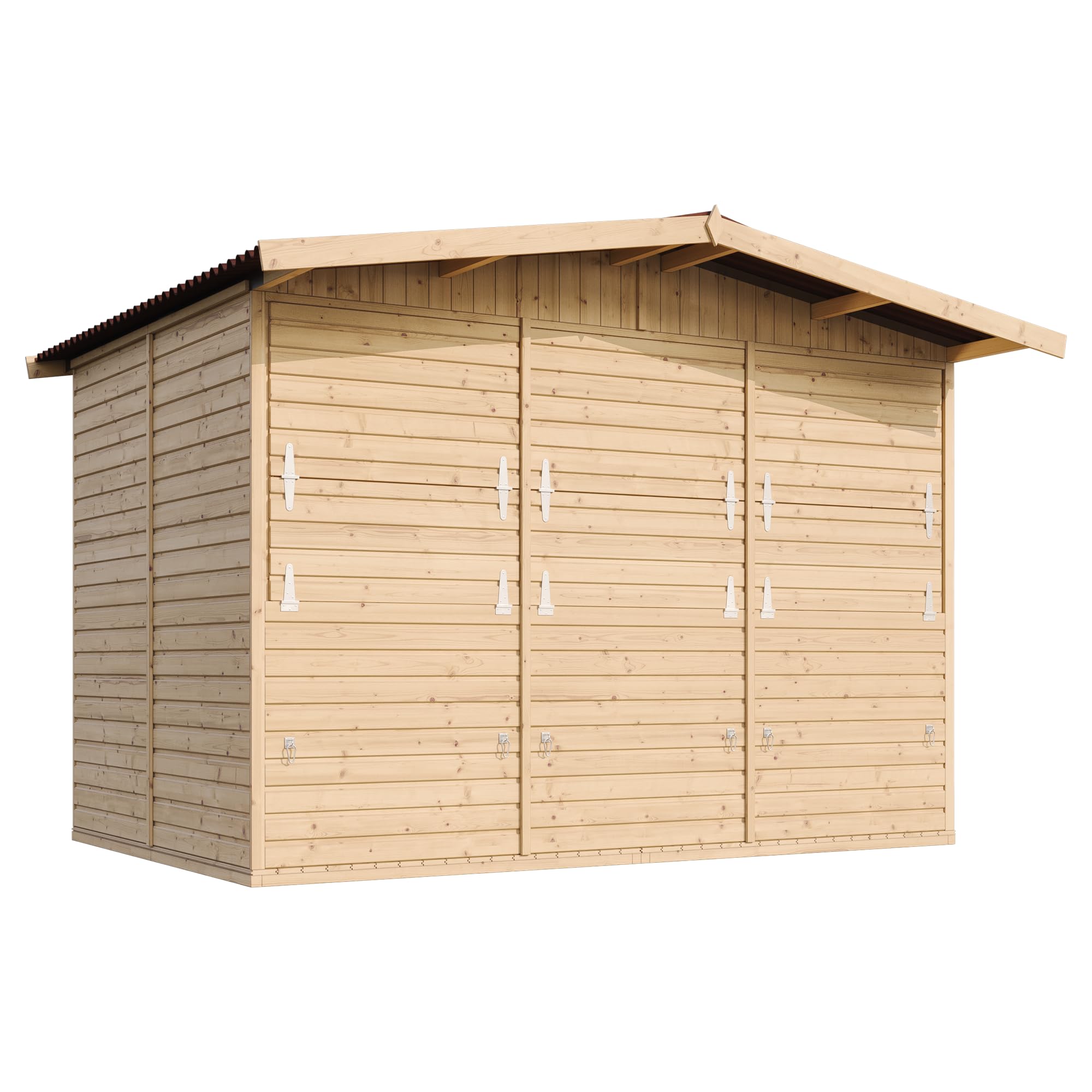 TIMBELA M150A Drewniany domek ogrodowy, bude targowy, wysokiej jakości listwy statkowe, sosna, świerk, stoisko sprzedażowe, drewniany domek z ladą, trzy okna, 200 x 300/6 m², duży, wielofunkcyjny bar