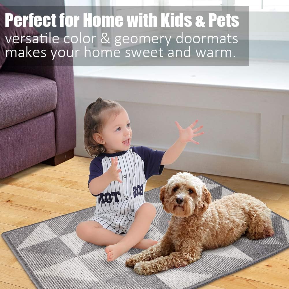 Indoor Doormat 32"x 48", Absorbent Front Back Door Mat, Rubber Backing Non Slip Floor Mats Inside Mud Dirt Trapper Outside Entrance Front Door Rug Carpet, Machine Washable Low Profile - Grey Geome