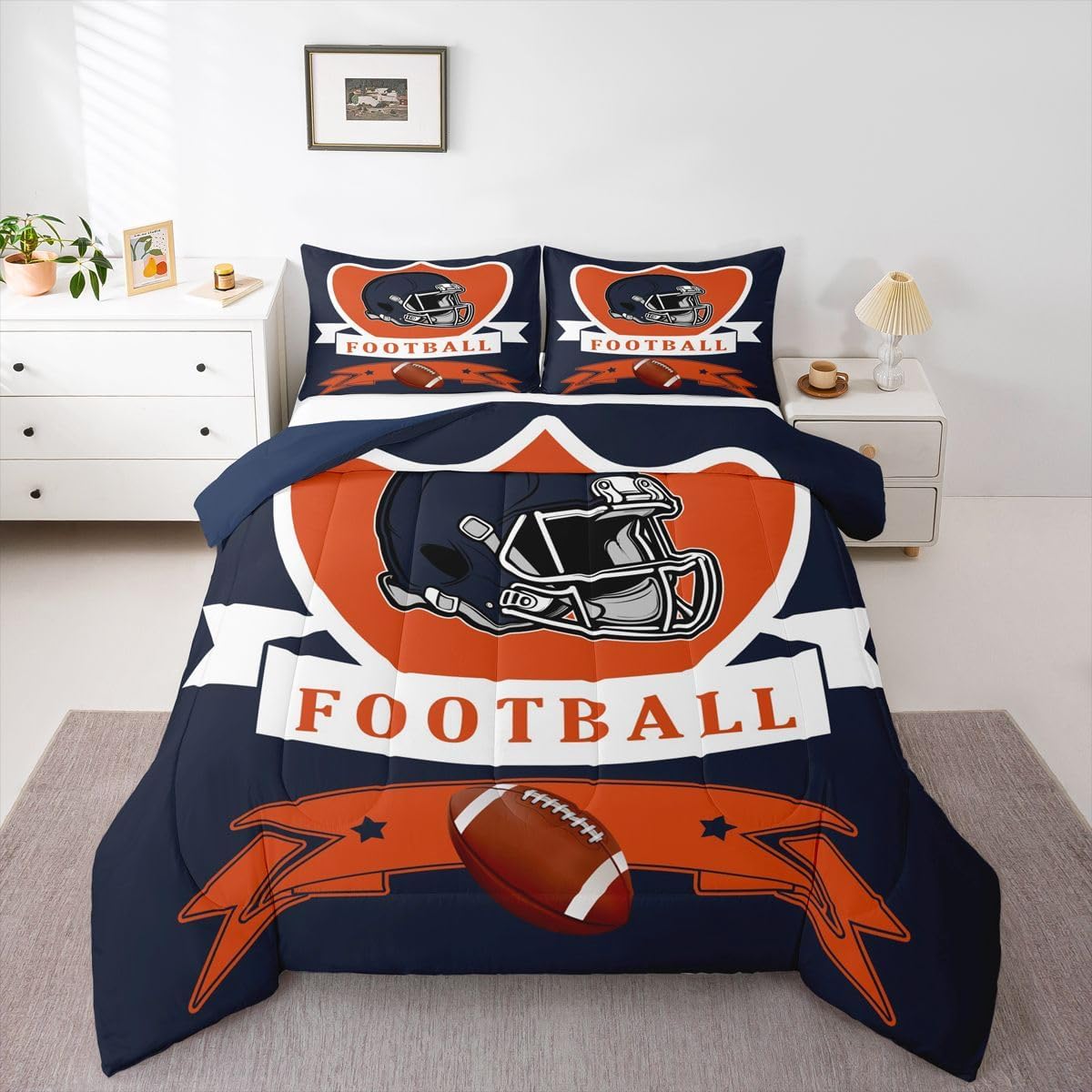 Erosebridal Chicago Bedding Sets Queen Size Boys Football Sports Room Decor 3 Pieces Gridiron Seasonal Comforter Set for Sports Fans Players Lover Gifts - 1 Comforter and 2 Pillow Cases