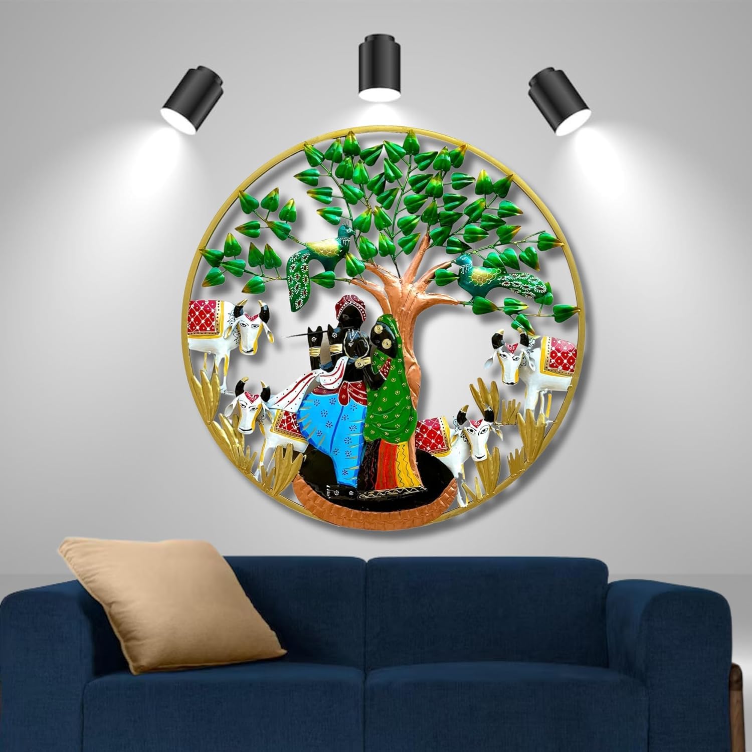 RSN Beautiful Wall Hanging Radha Krishna Cow With Led Light Wall Decor Art Sculpture Home Decor For Living Room/Bedroom/Dining Hall/Office/Hotels (32 inches) 2
