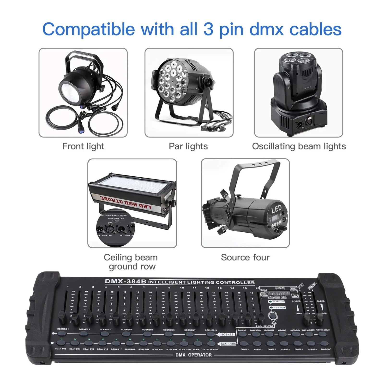 Controlador DMX, Controlador de iluminación 384 canales, consola controladora DMX512 for conciertos en, KTV, DJ y clubes para espectáculos de luces