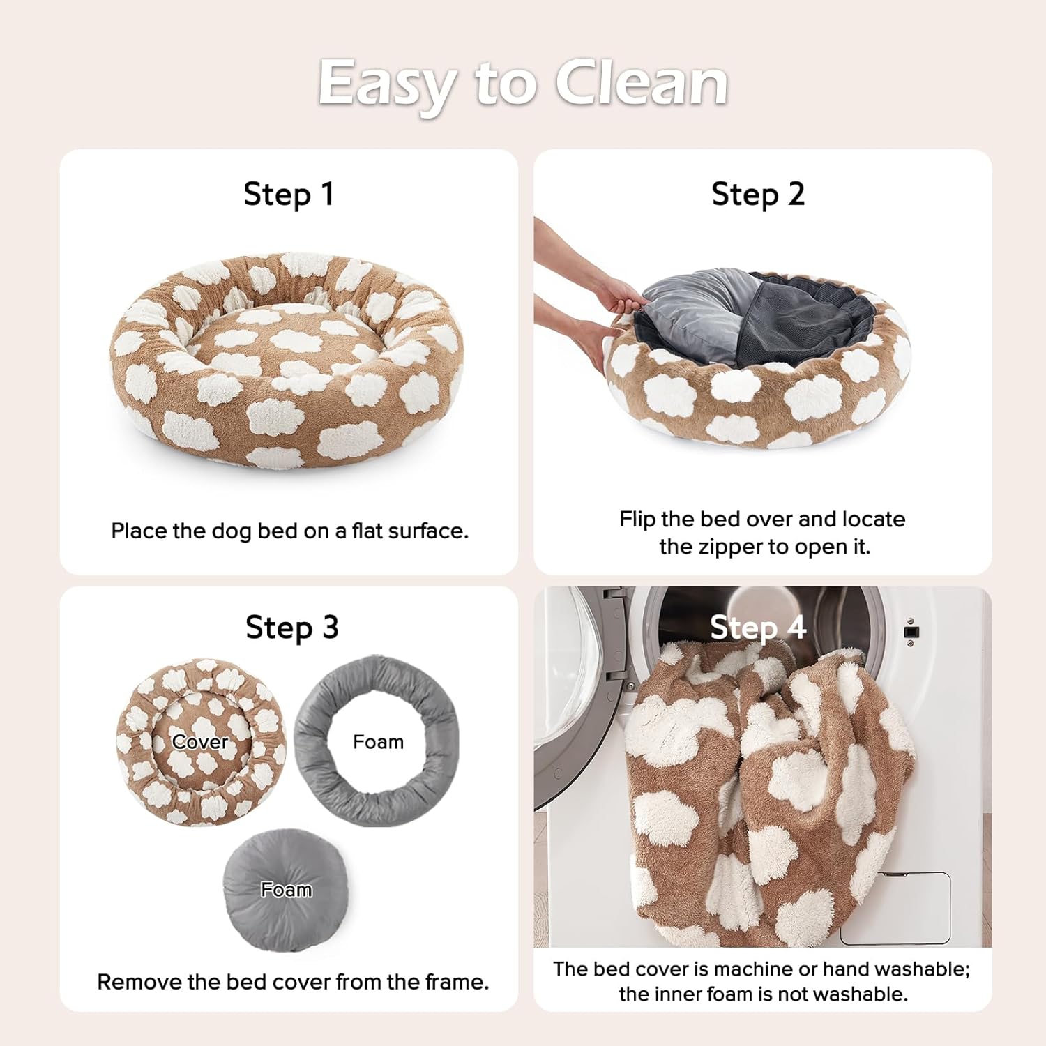JOEJOY Donut Large Dog Bed, Cute Round Calming Dog Bed with Removable Washable Cover, Orthopedic Pet Beds with Jacquard Shaggy Plush & Non Skid Bottom, Black