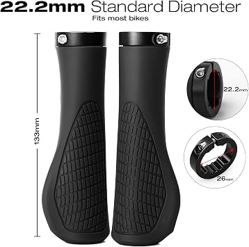 Non-Slip Handlebar Grips, 1 Pair Professional Bike Handlebar Grips, Adult Mountain Bike Grips with Soft Anti-Slip Rubber, Ergonomic, with 1 Allen Wrench, Suitable for Most Bicycles