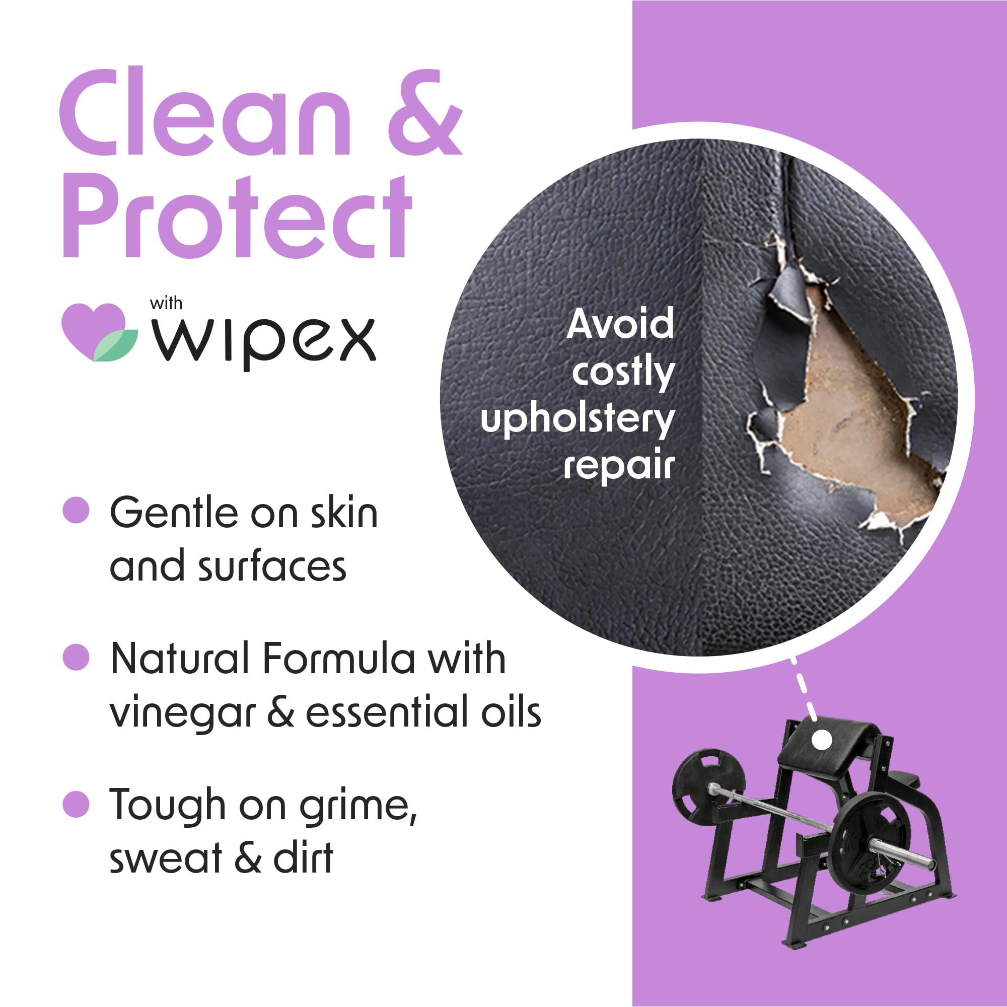 Wipex Toallitas de gimnasio y fitness, 700 toallitas grandes naturales con vinagre y aceite de lavanda (1 recambio)